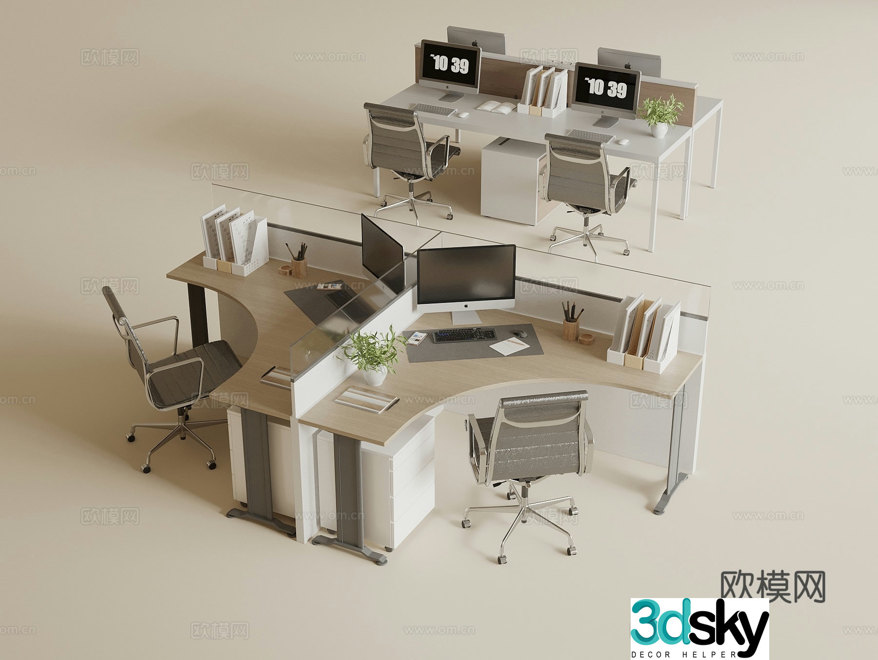 Modern public office desk and chair staff positions Public office area desk and chair Computer desk and chair 3D model