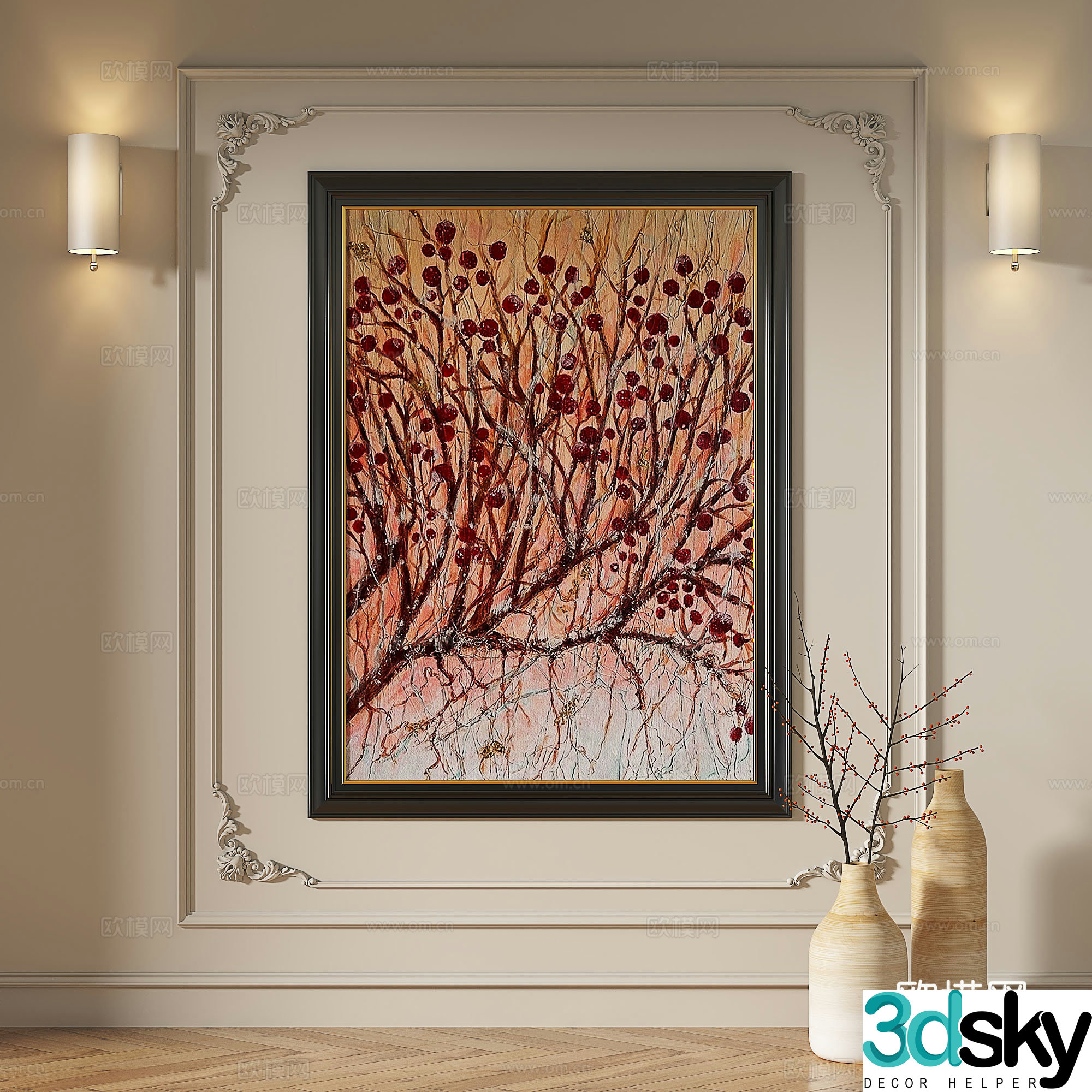 French modern retro medieval oil painting abstract light luxury decorative painting 3d model