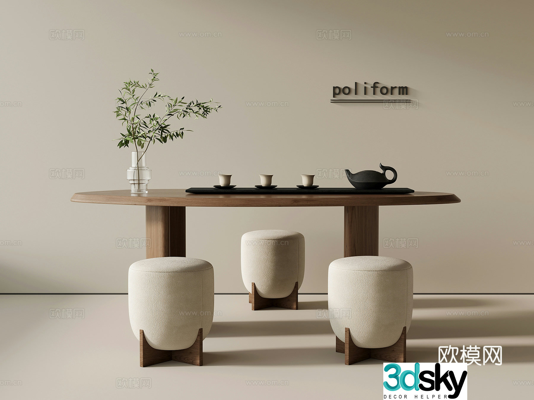 Middle-aged tea table and chair Tea table 3D model
