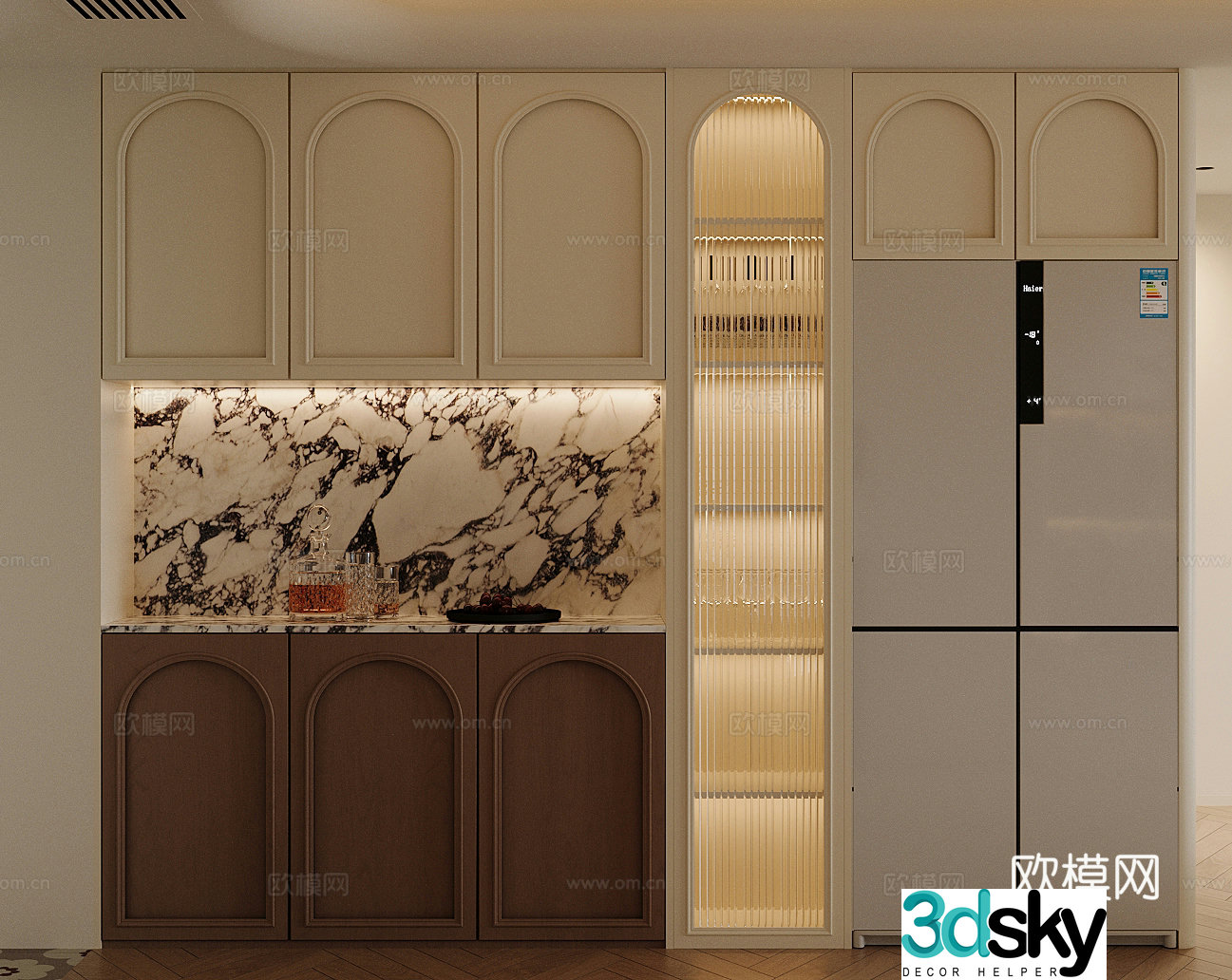 French retro sideboard refrigerator sideboard finished sideboard wine sideboard dining sideboard meal preparation cabinet 3D model