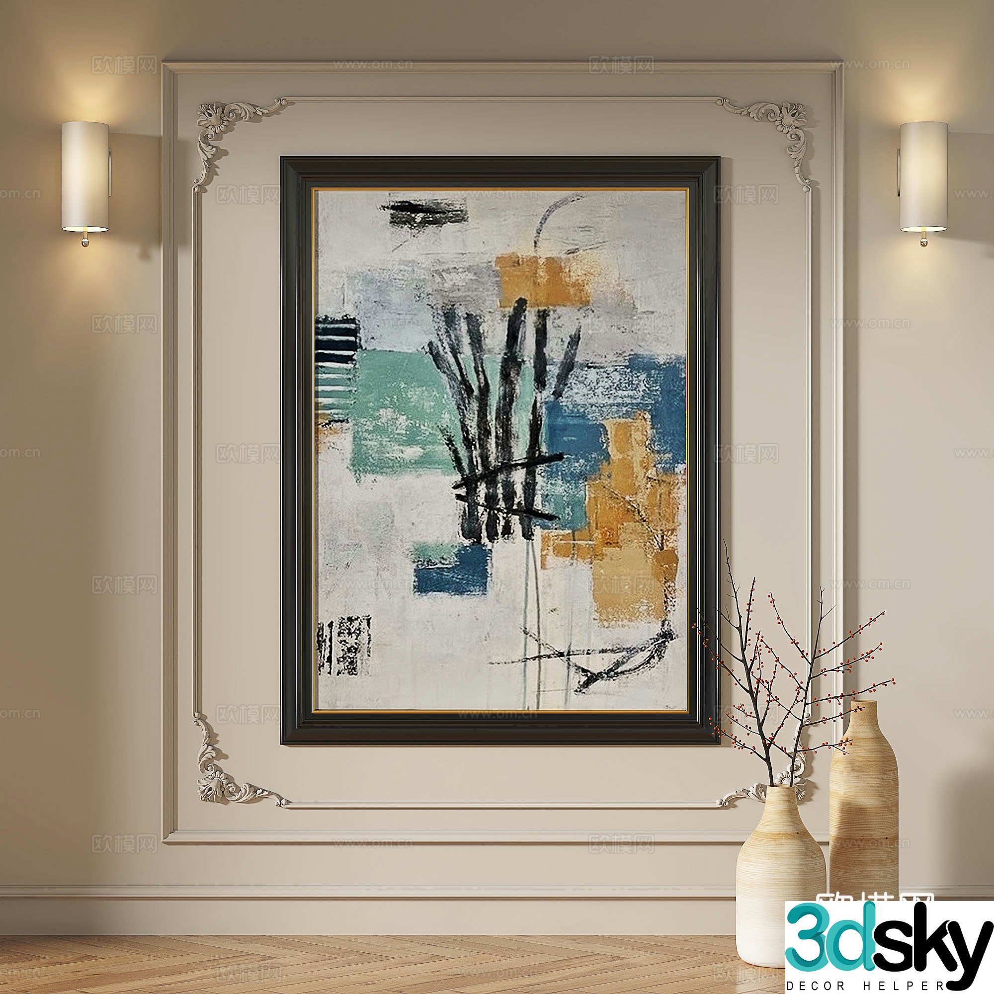 French modern retro medieval oil painting abstract light luxury decorative painting 3d model