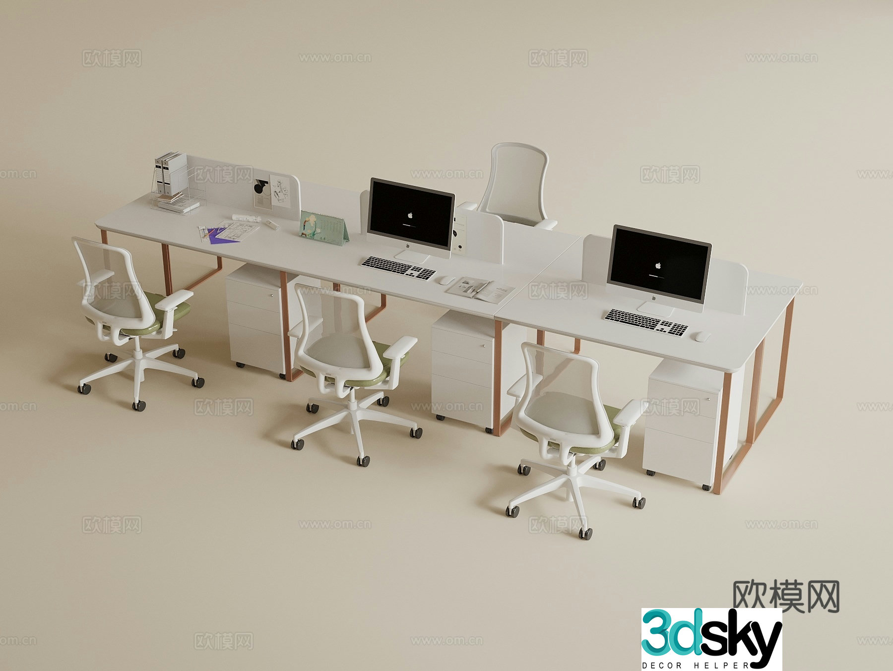 Modern public office desk and chair staff positions Public office area desk and chair Computer desk and chair 3D model