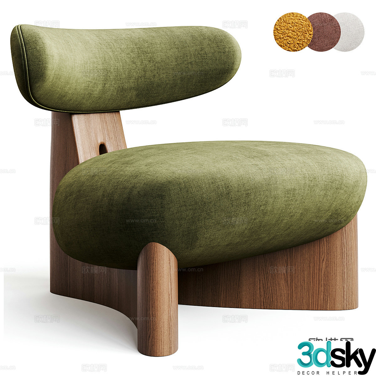 New Chinese style Wasabi ENNE GOBI Fabric Armchair 3D Model
