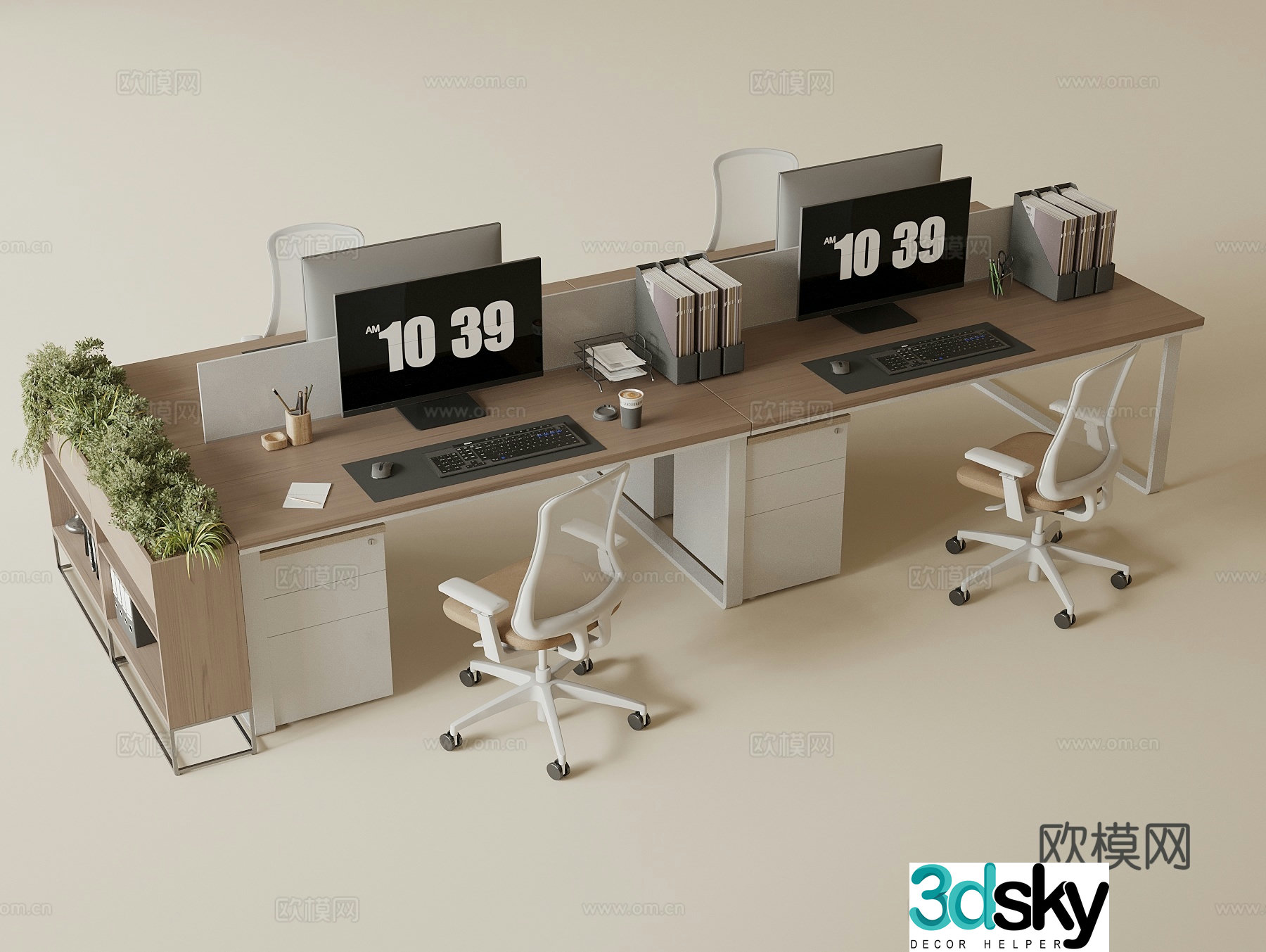 Modern public office desk and chair staff positions Public office area desk and chair Computer desk and chair 3D model