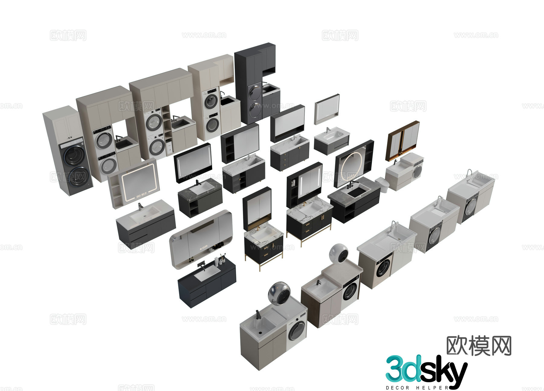 Modern bathroom cabinet bathroom sink bathroom mirror washing machine cabinet mirror cabinet 3D model