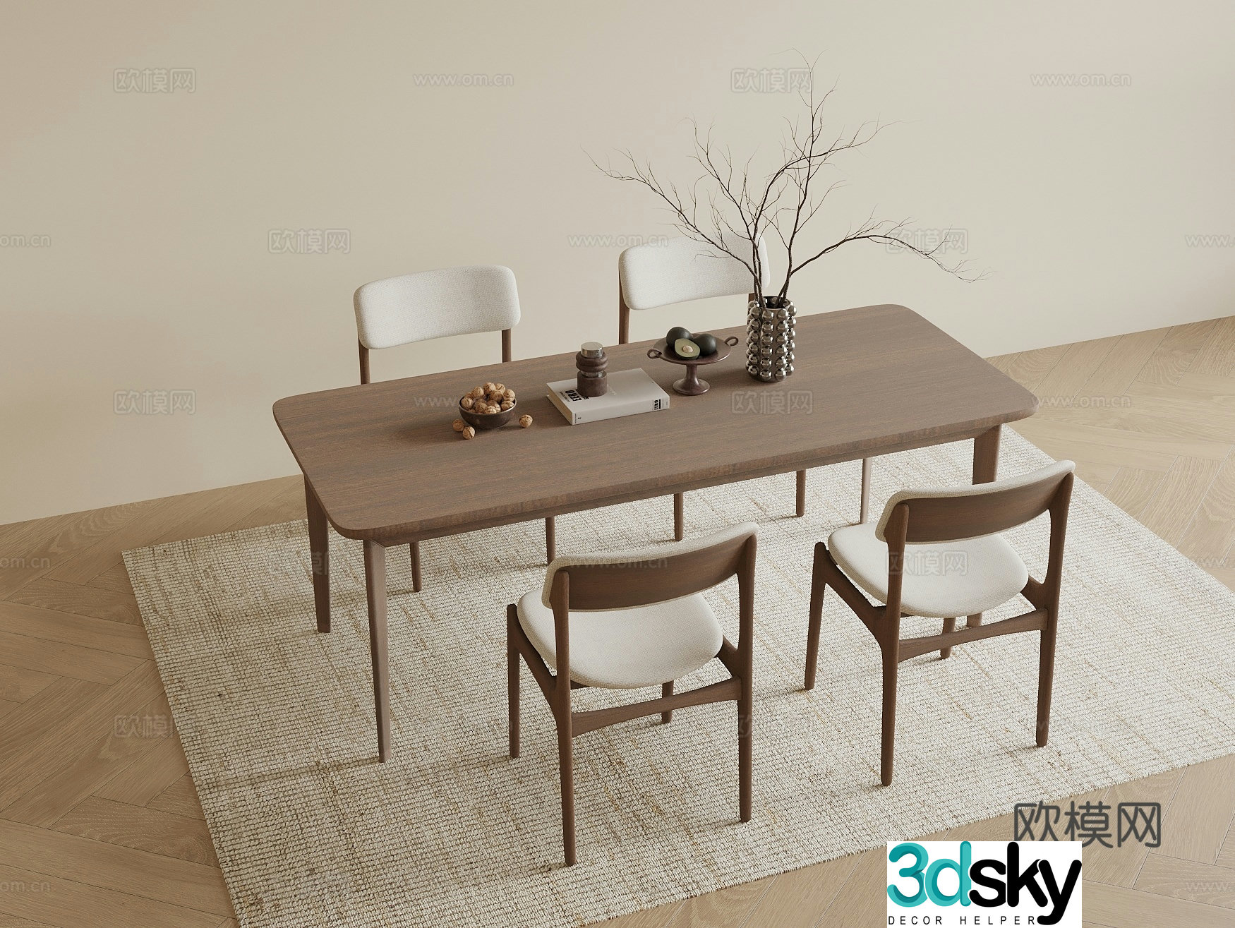 Modern medieval dining table and chair combination 3D model