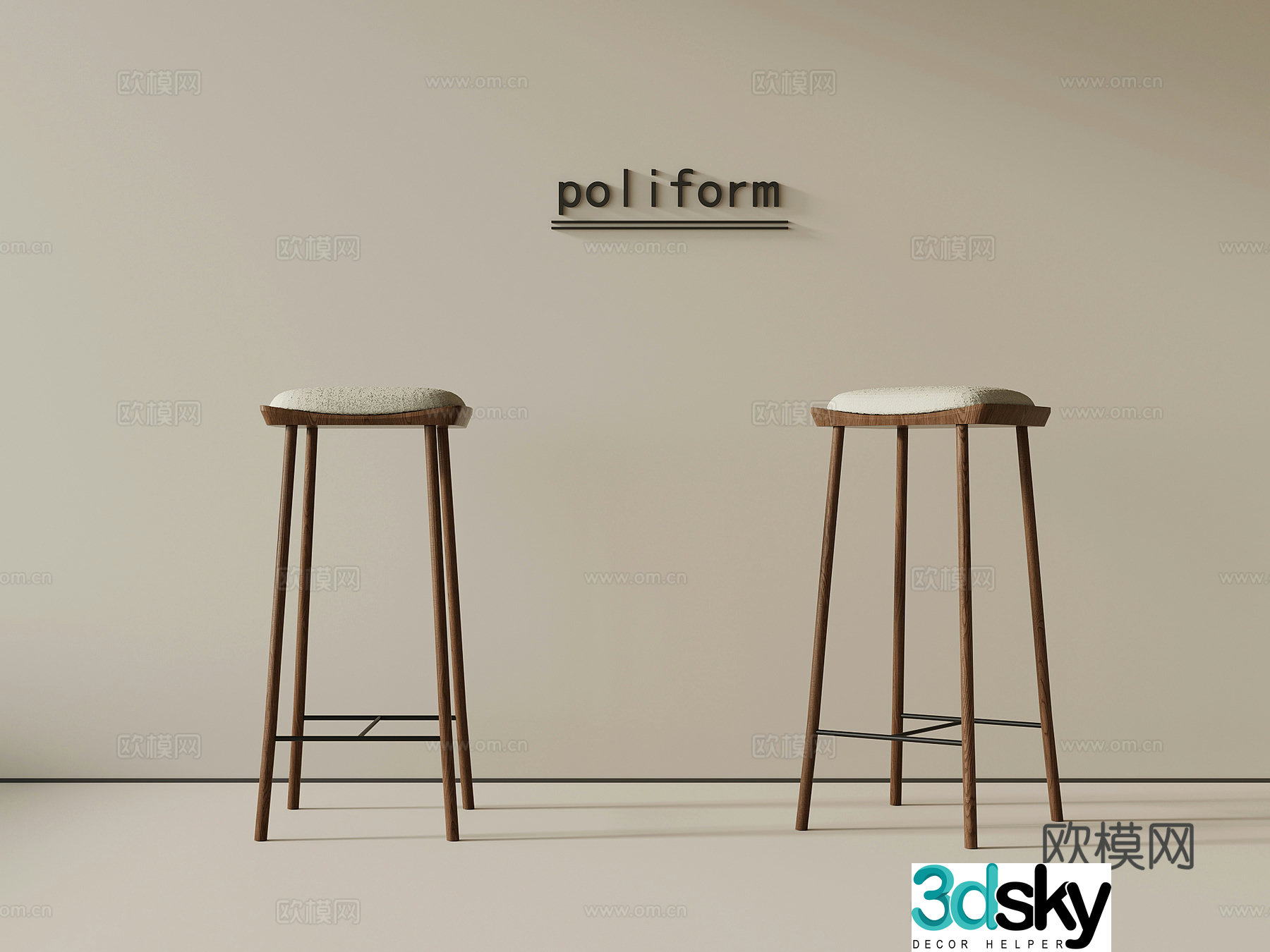 Middle-aged style bar chair bar stool bar stool 3D model