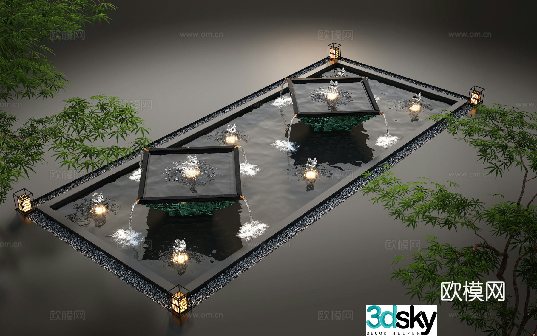 Modern water landscape garden waterscape water bowl stacked water water drop fish pond fish pond 3d model