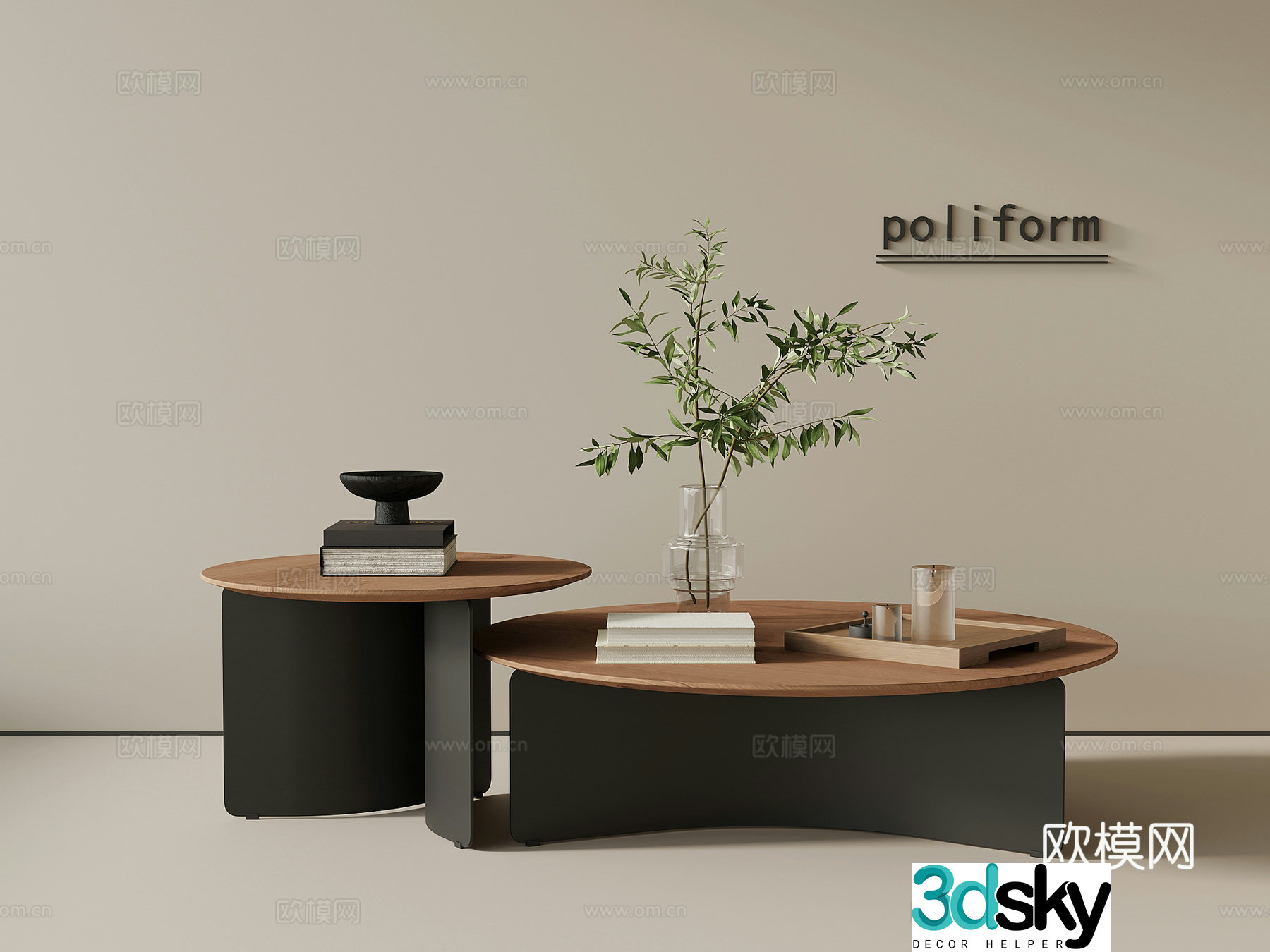 Middle-aged style coffee table combination coffee table spliced â€‹â€‹coffee table ornament 3D model