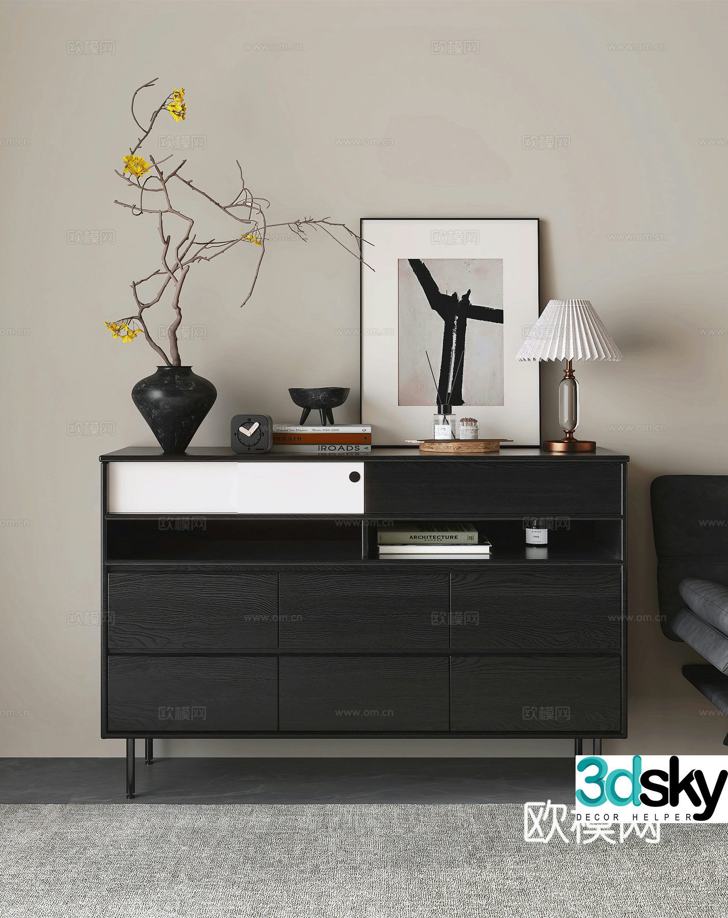 Italian chest of drawers side cabinet chest of drawers porch cabinet side cabinet decoration combination 3D model