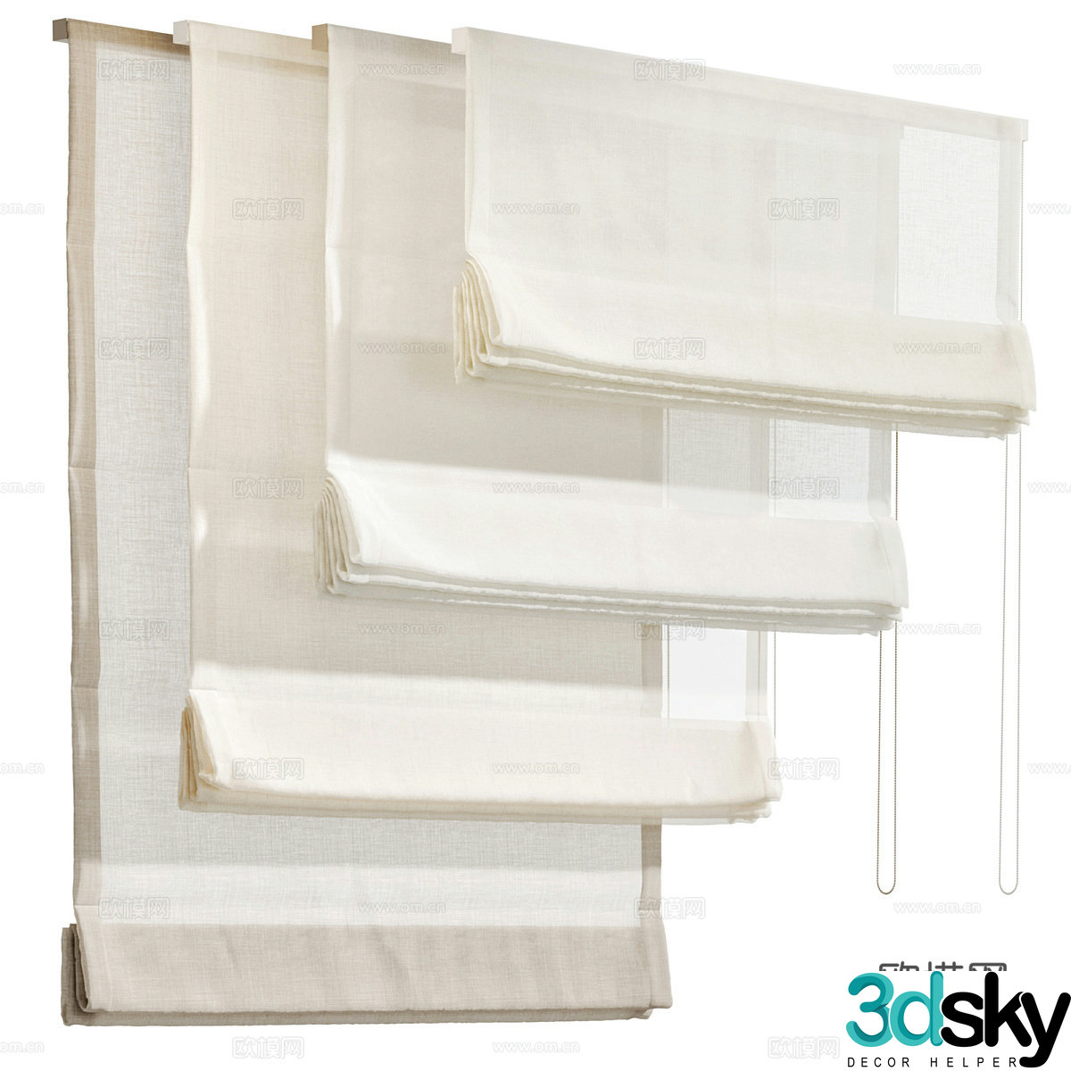 New Chinese style fabric Roman curtain 3D model