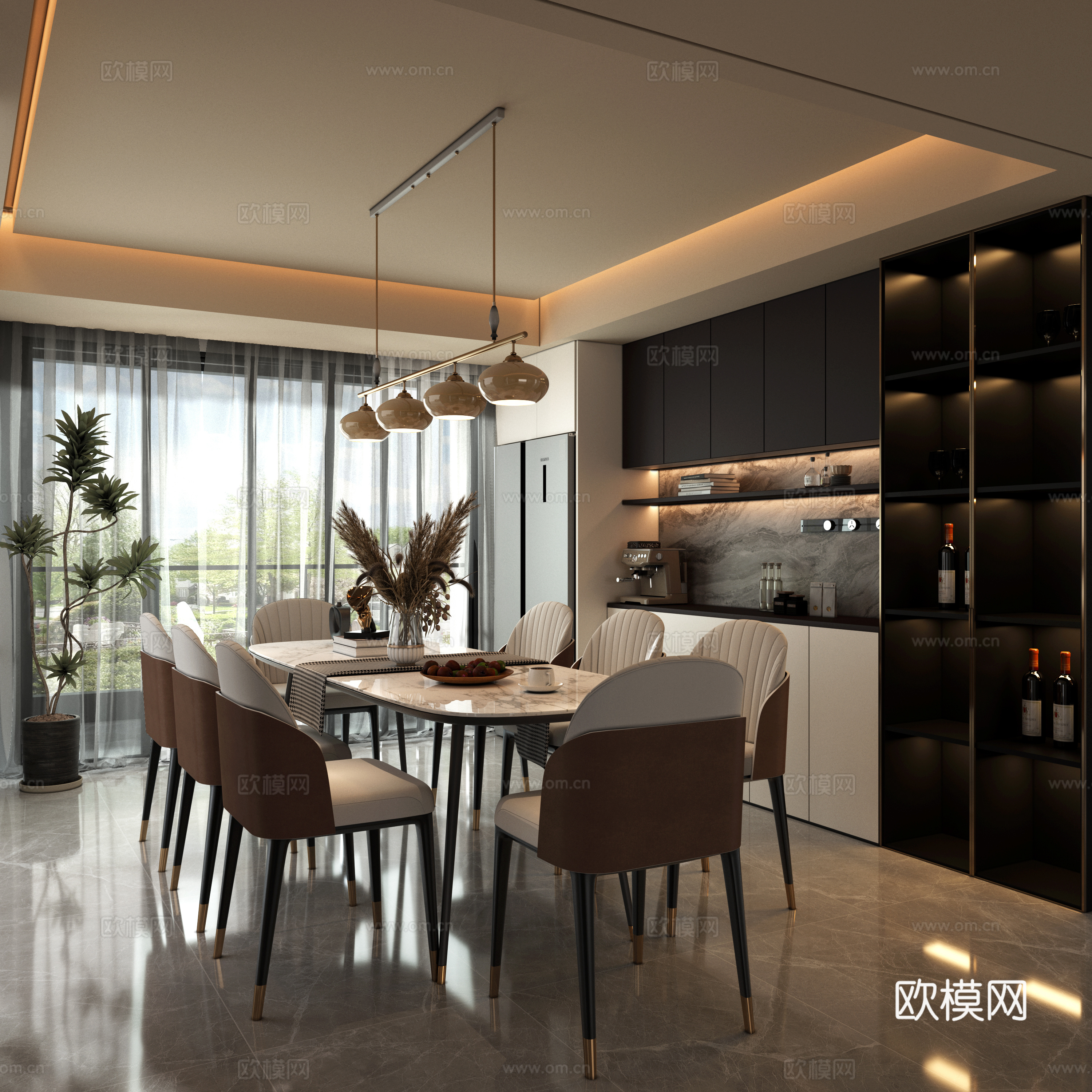 Modern minimalist restaurant 3d model
