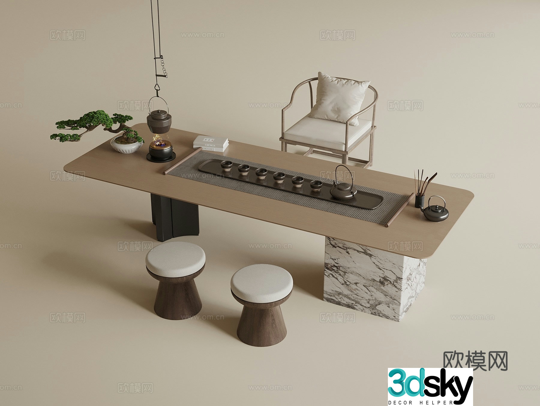 New Chinese tea table and chair 3D model