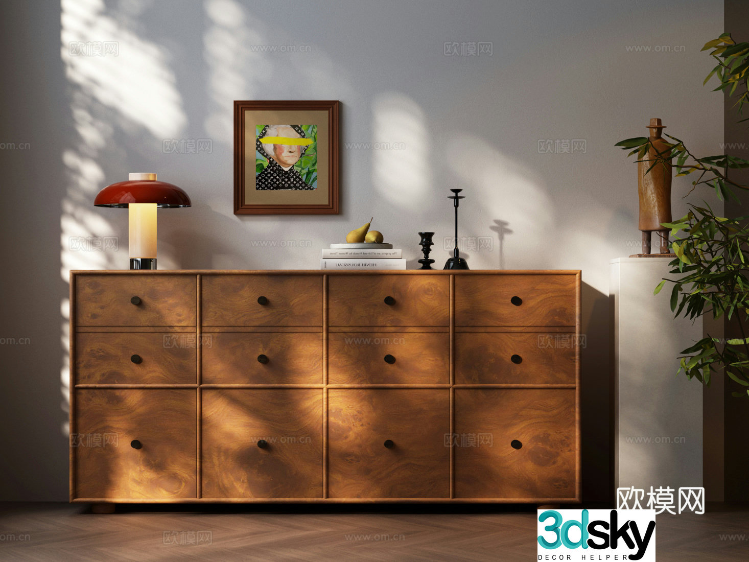 Modern medieval chest of drawers modern desk lamps ornaments decorative paintings modern side cabinets modern decorative 3d model