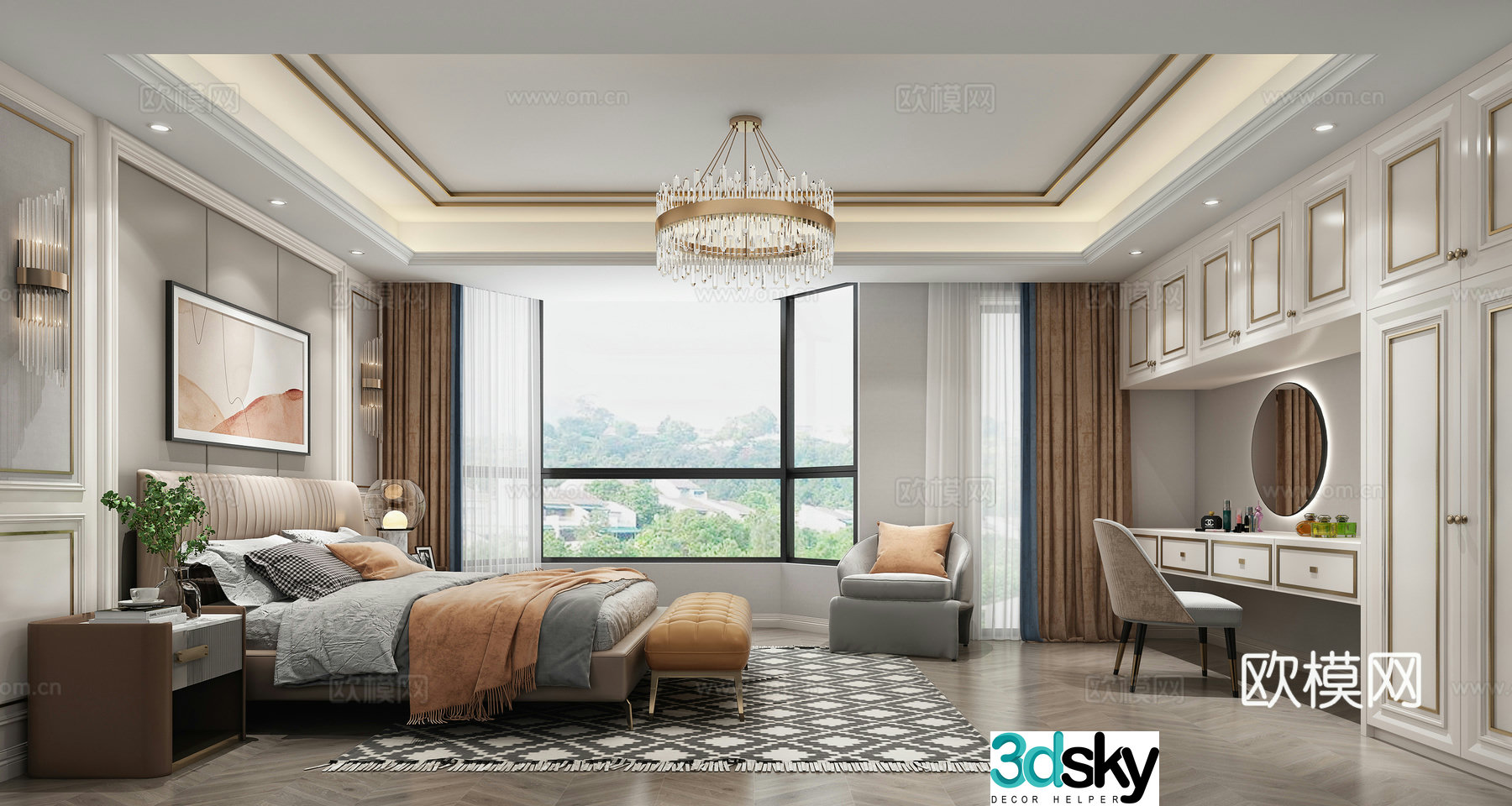 Modern American light luxury bedroom 3D model