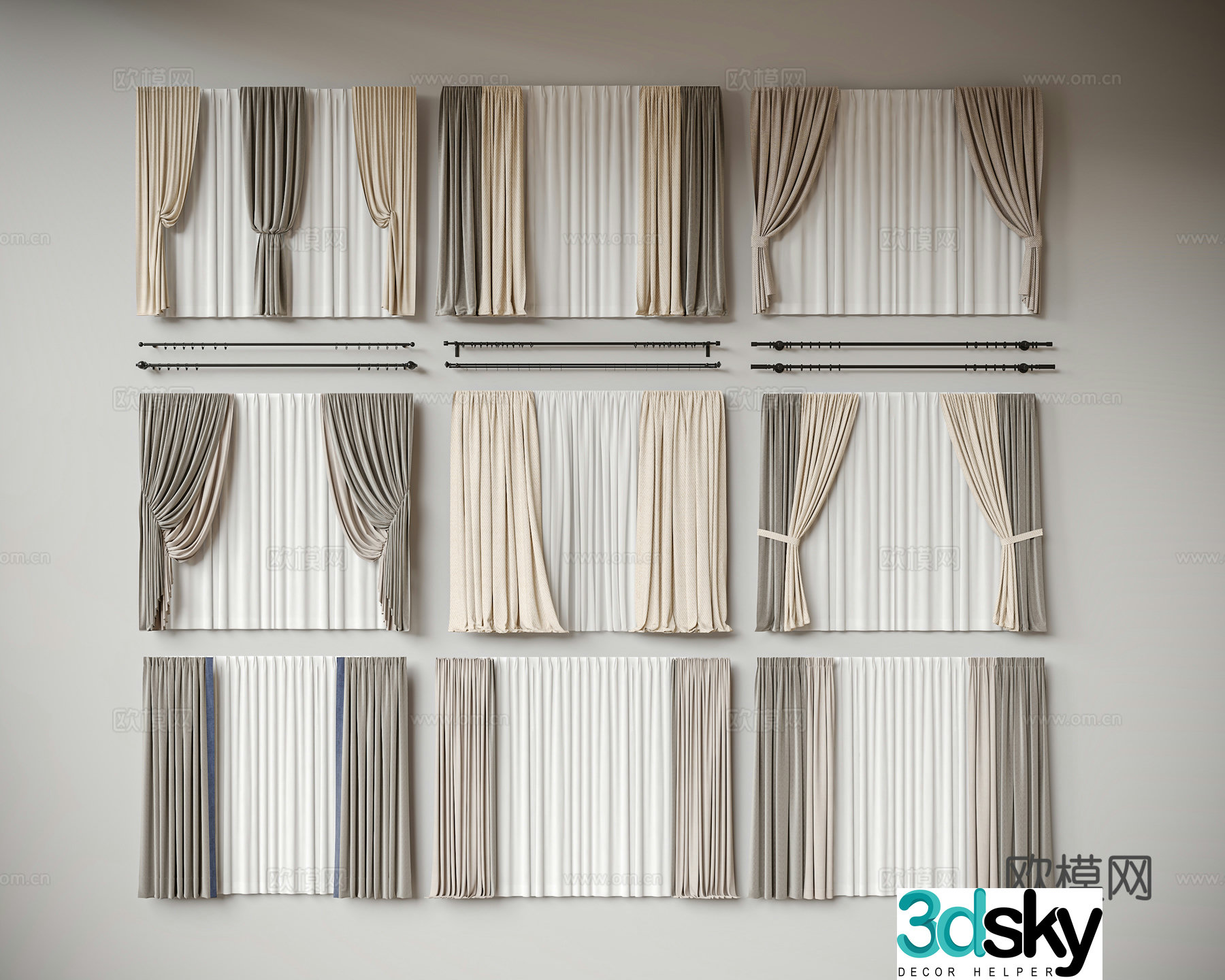 Curtain Curtain Pleated Curtain Fabric Yarn 3D Model