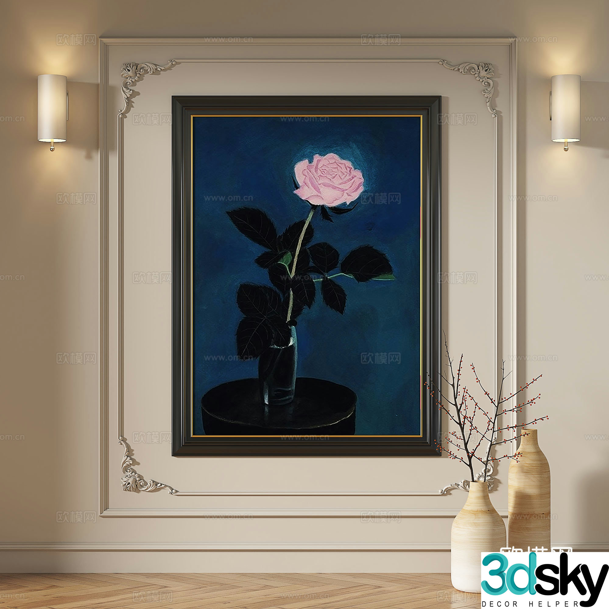 French modern retro medieval oil painting abstract light luxury decorative painting 3d model