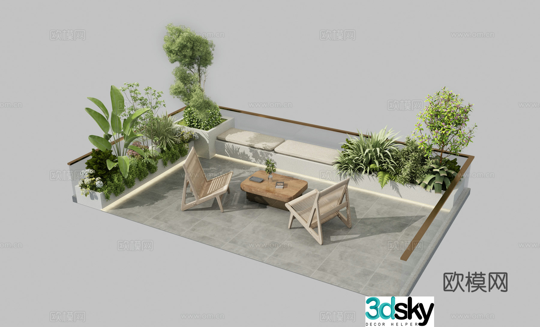 Modern terrace landscape 3d model