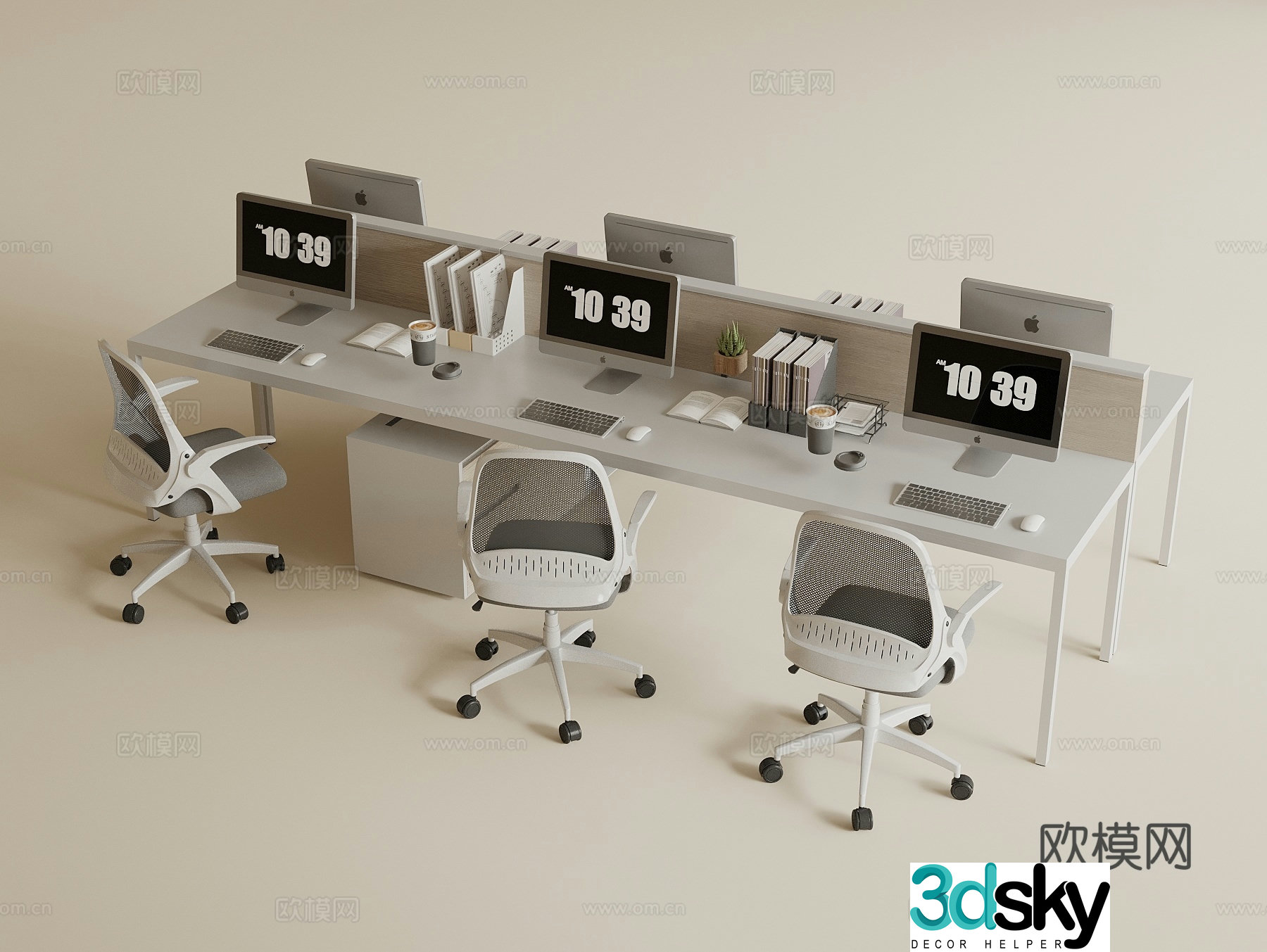 Modern public office desk and chair staff positions Public office area desk and chair Computer desk and chair 3D model