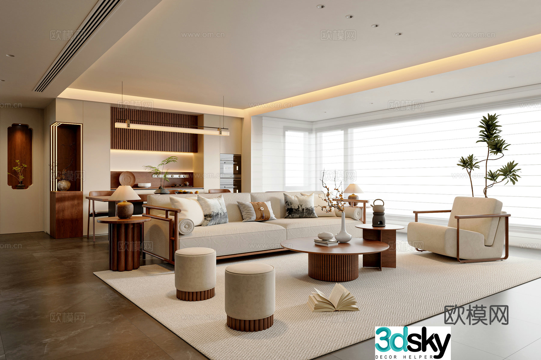 New Chinese style living and dining table and chair combination Sofa and coffee table combination Leisure chair Sideboard Duzi 3D model