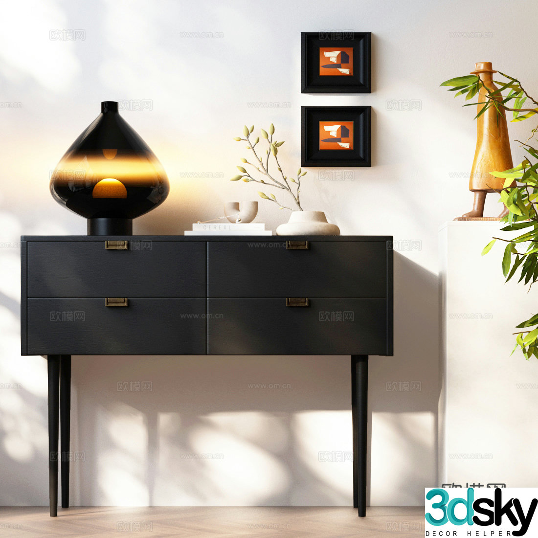 Modern Italian porch cabinet Italian side cabinet Italian decorative cabinet Modern desk lamp Jewelry ornaments 3D model