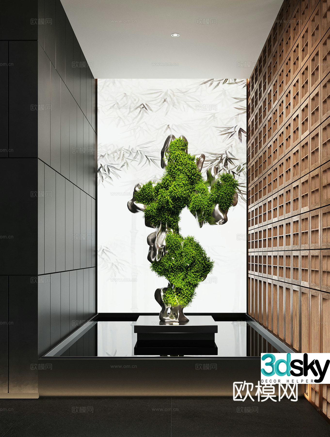 New Chinese-style art installation Stainless steel installation Moss installation Indoor landscape 3D model