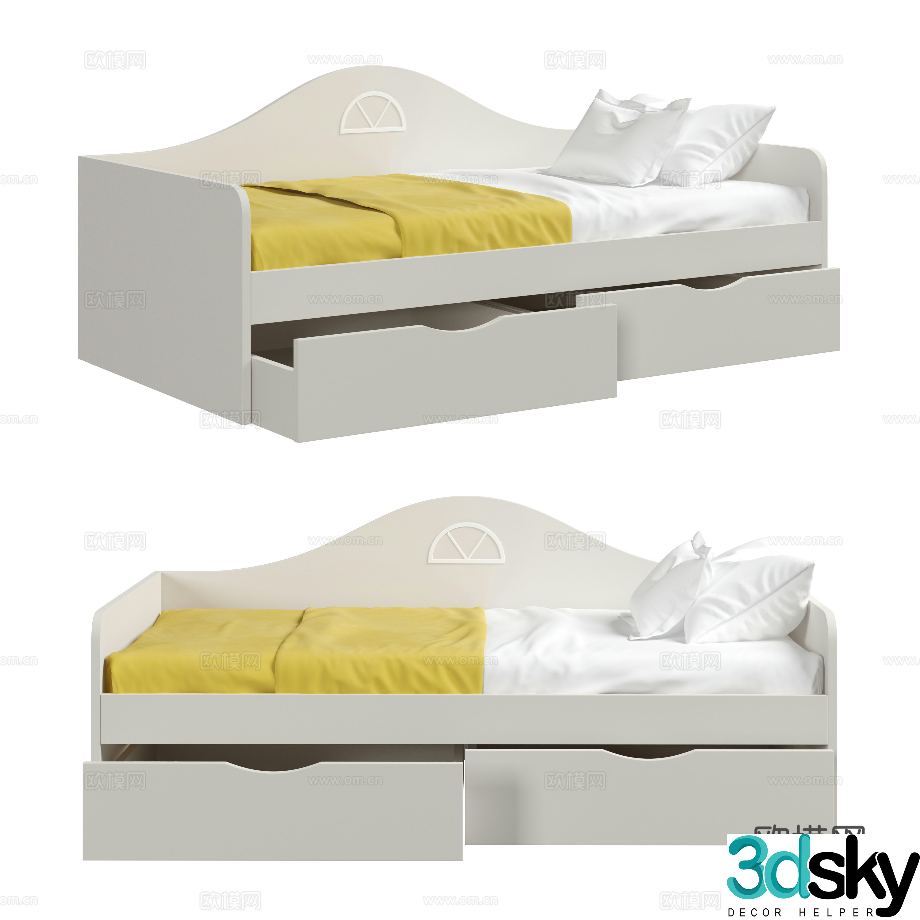 Modern creamy style children’s bed 3d model