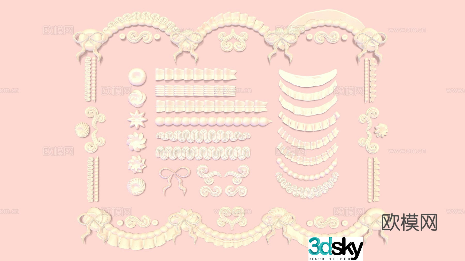 Food and beverage Cream styling Cream lace Cake decoration Cream 3d model
