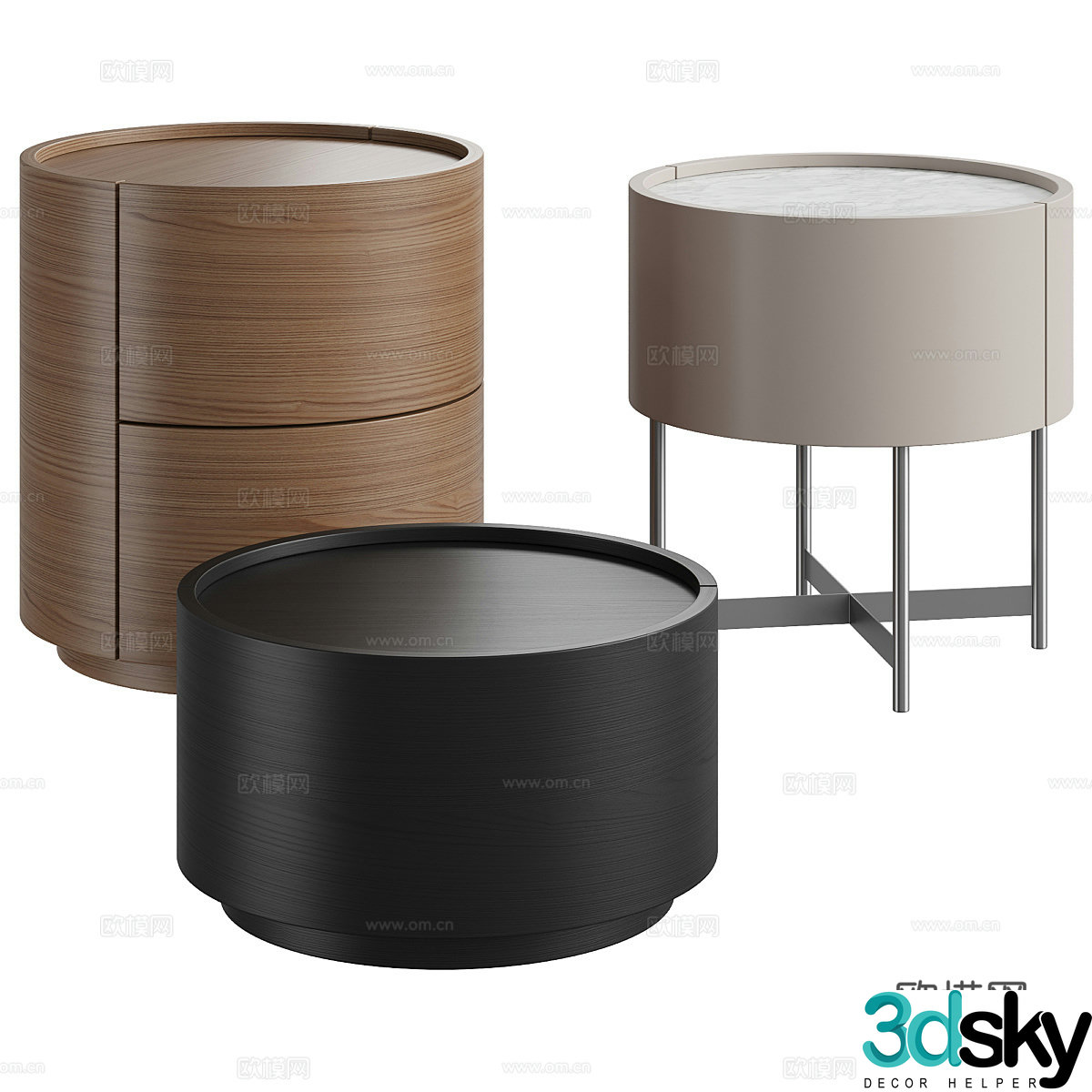 Modern Italian round bedside table 3d model