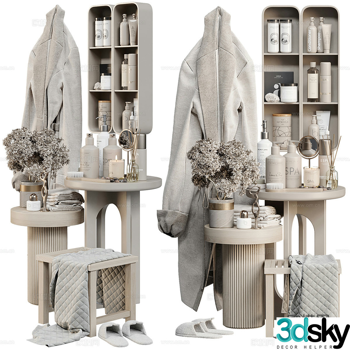 Modern creamy bathroom toiletries 3d model