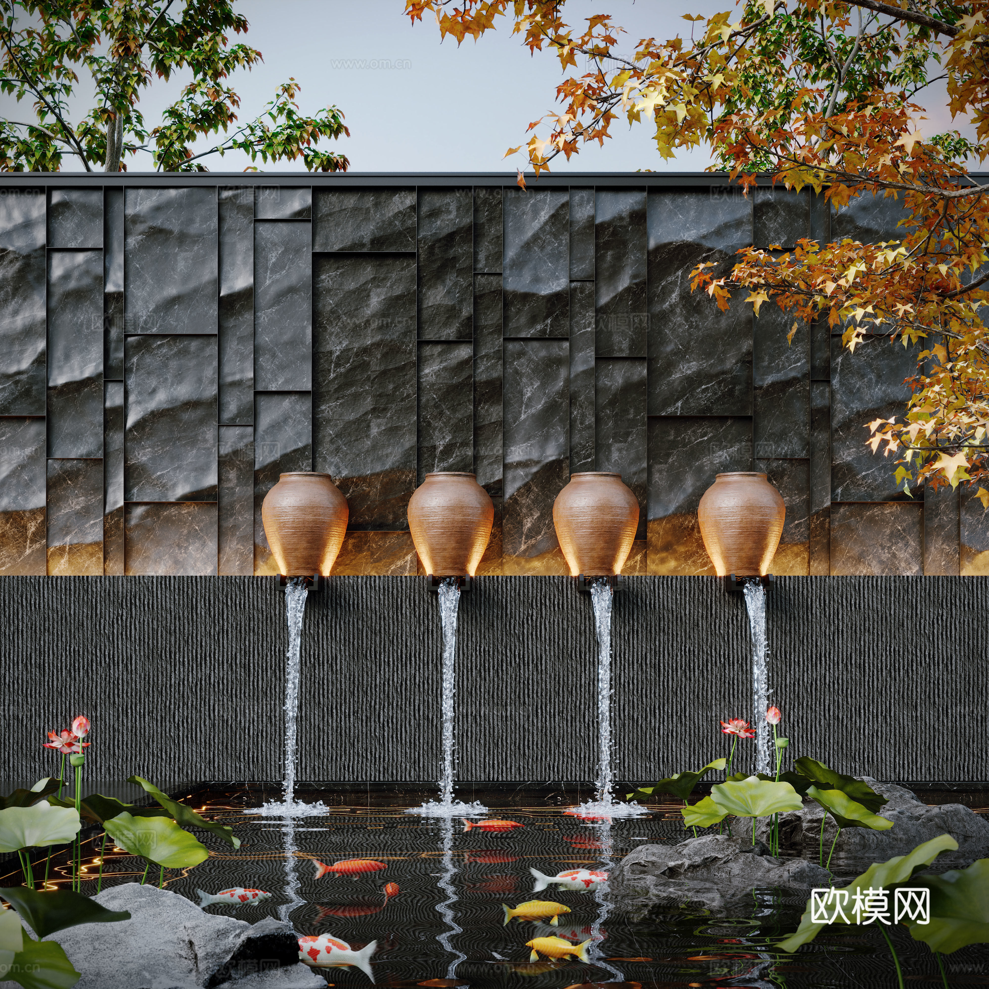 Modern water landscape garden waterscape water bowl stacked water water drop fish pond fish pond 3d model