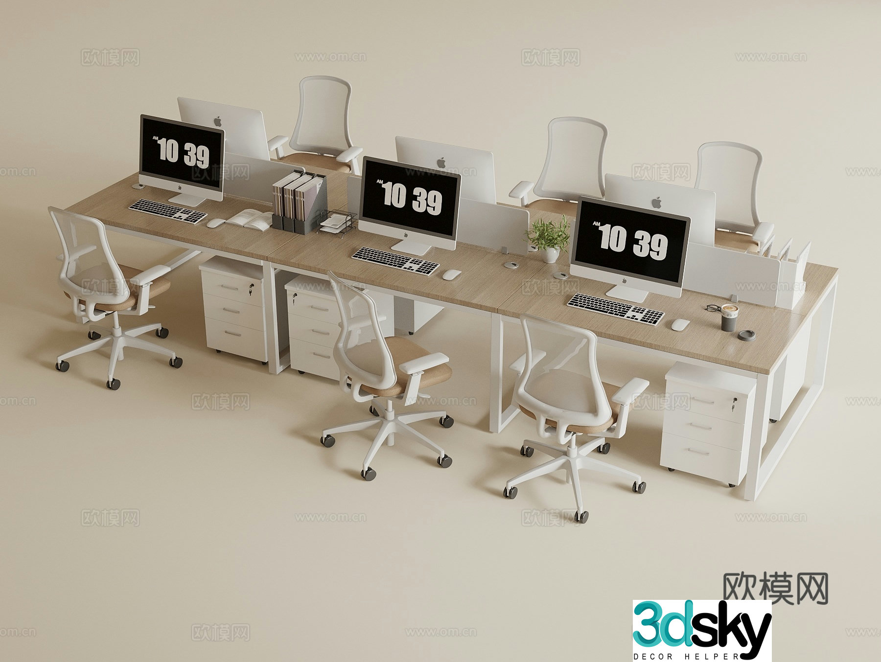 Modern public office desk and chair staff positions Public office area desk and chair Computer desk and chair 3D model