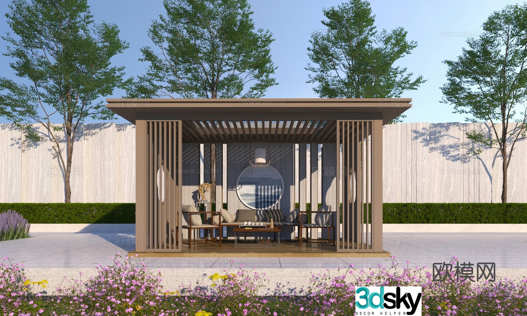 New Chinese style pavilion corridor frame 3D model