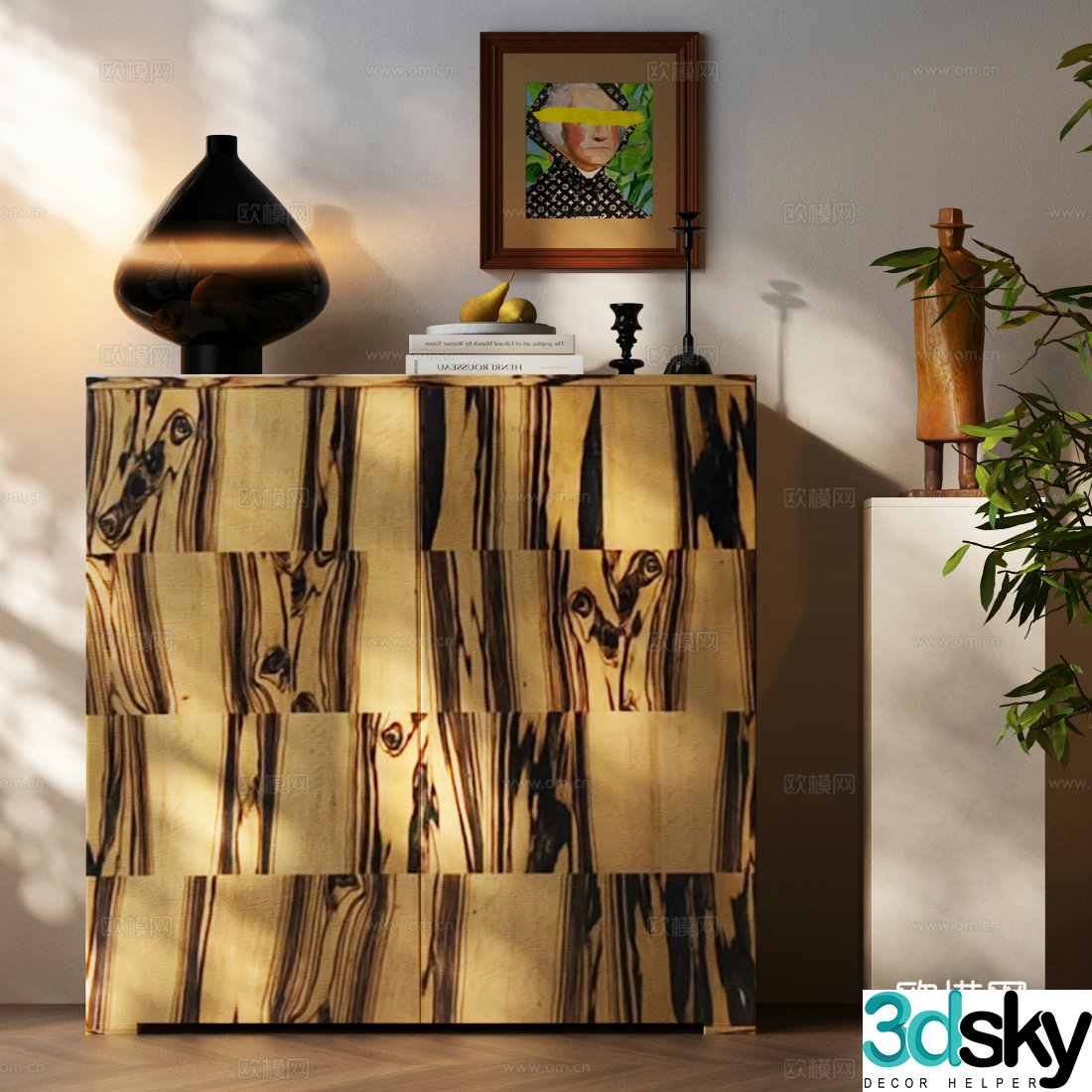 Modern medieval chest of drawers modern desk lamps ornaments decorative paintings modern side cabinets modern decorative 3d model