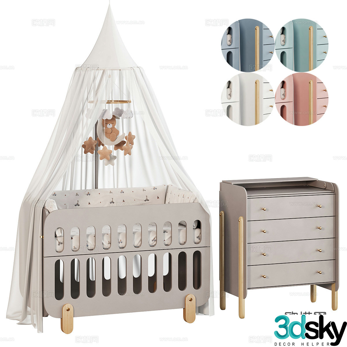 Modern Nordic crib Cradle 3d model