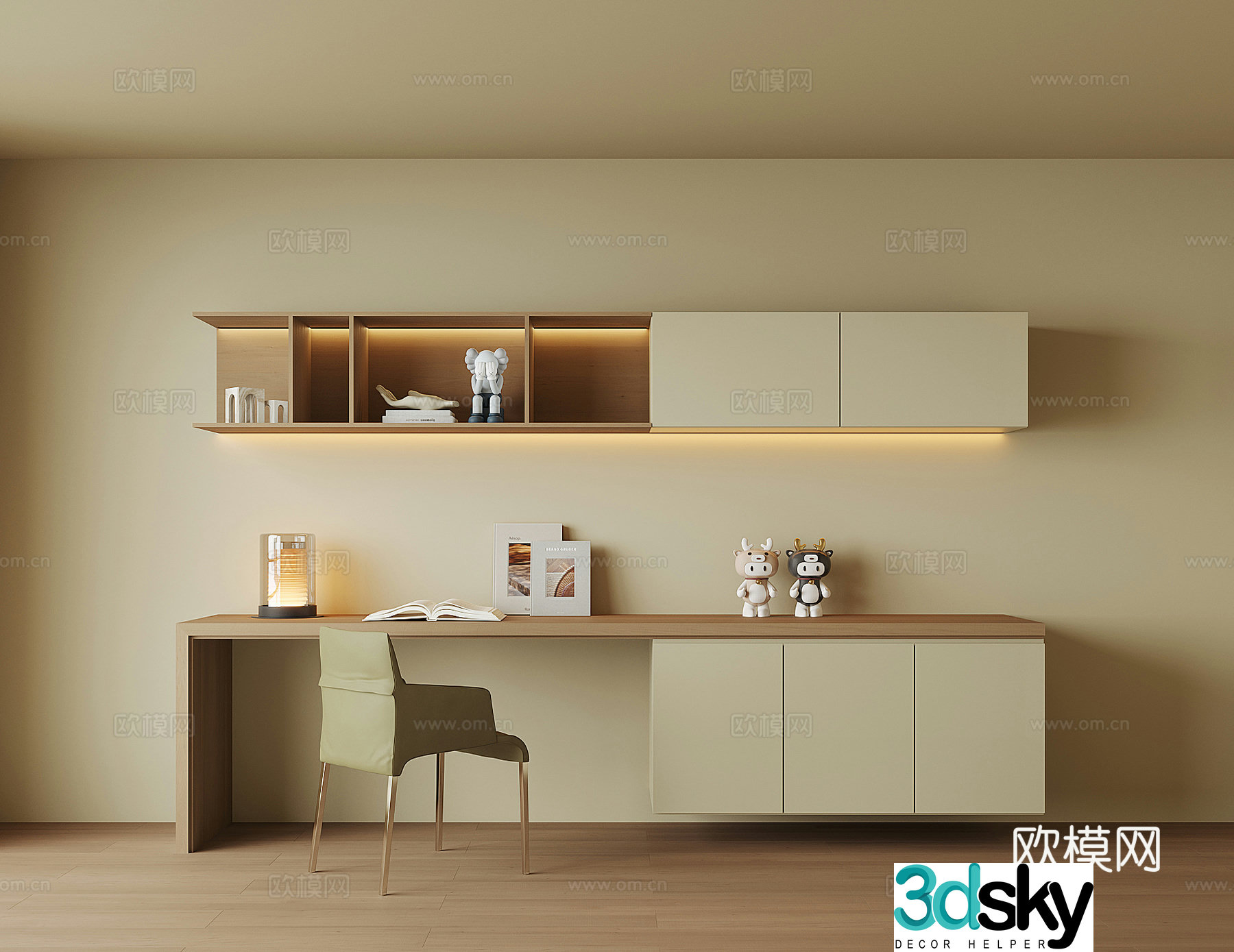Modern desk bookcase 3d model