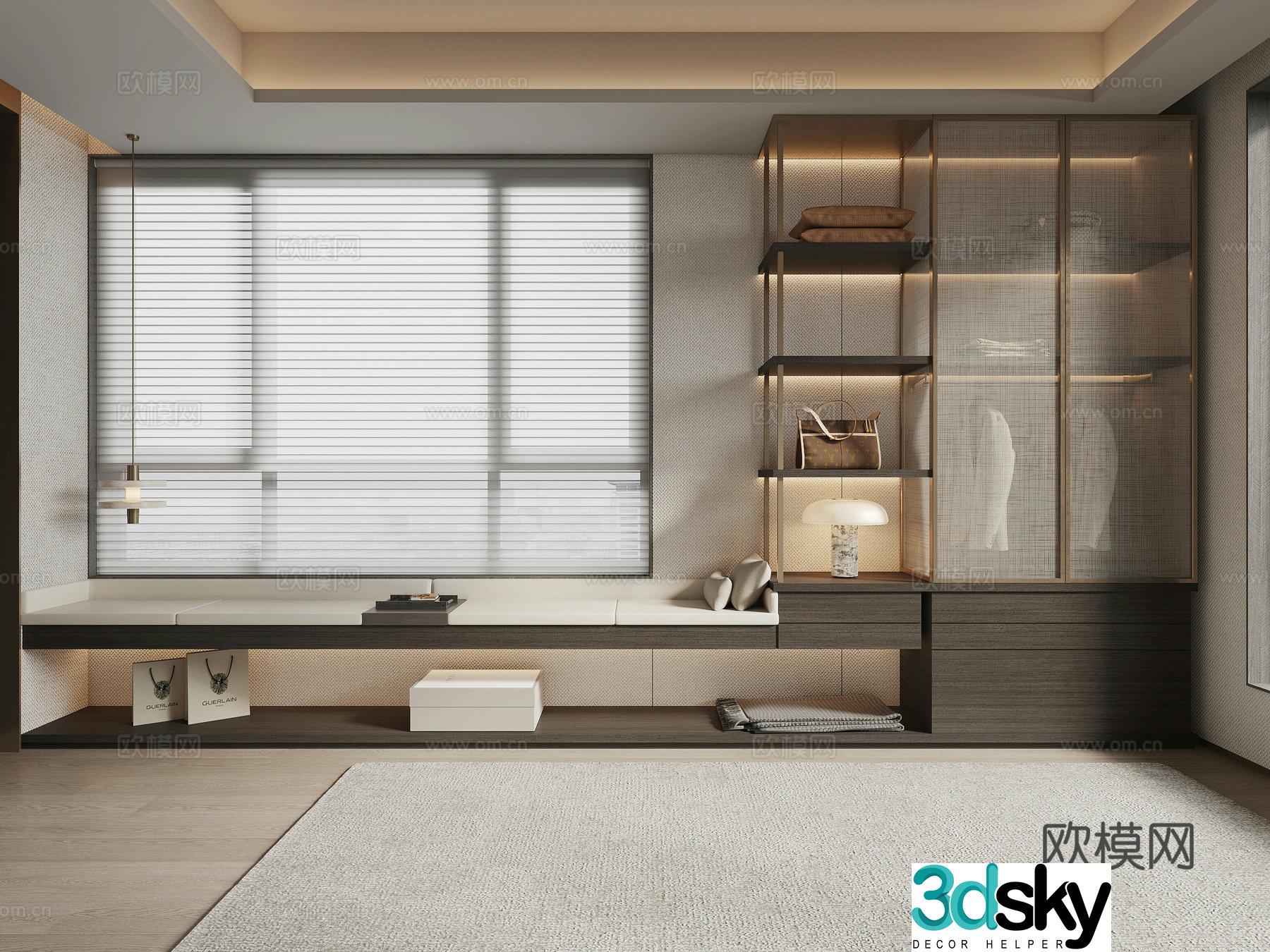Modern light luxury wardrobe combination cabinet booth sofa jewelry ornaments clothing curtains carpet 3d model