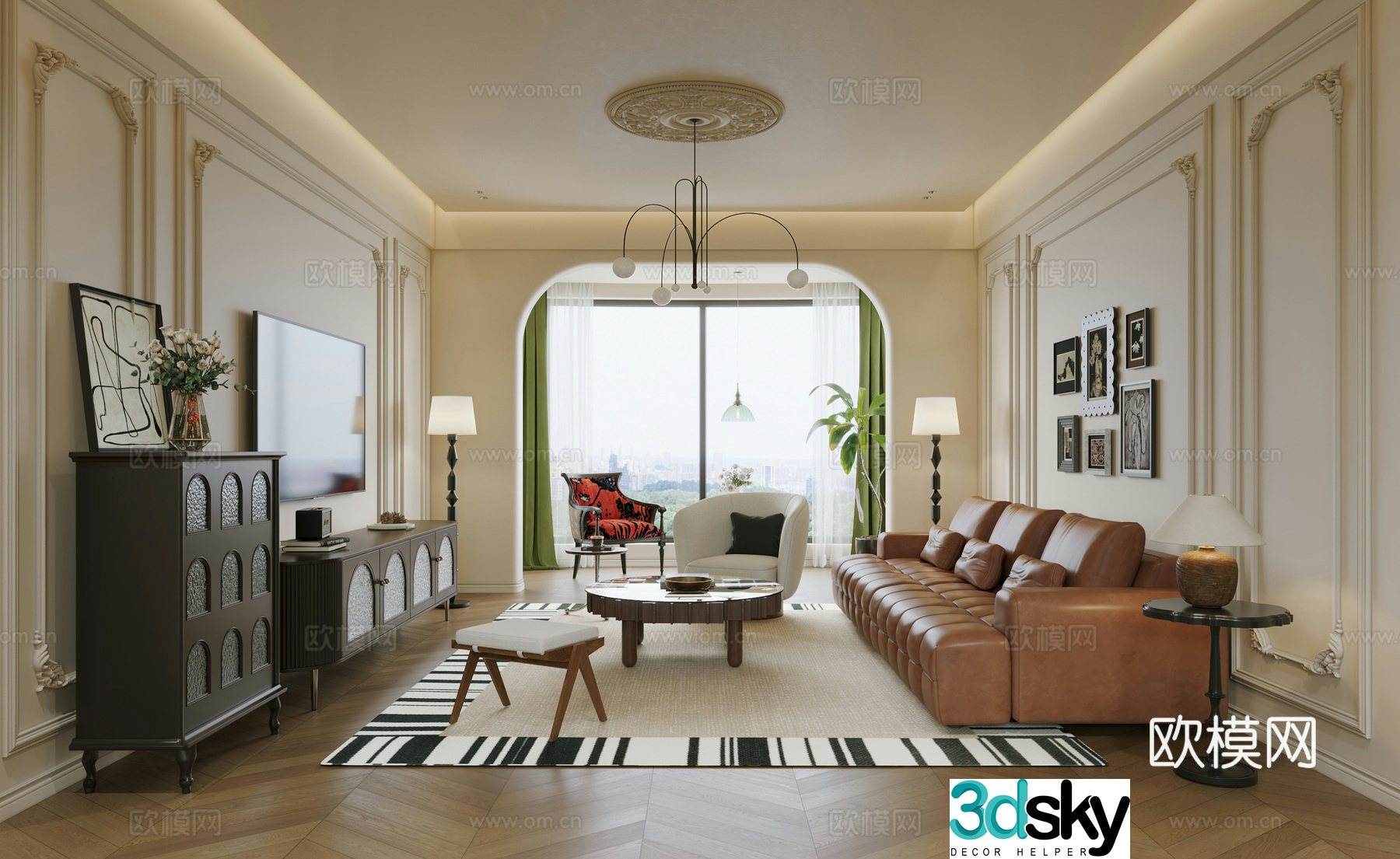 French simple European home living room horizontal hall large flat living room 3D model