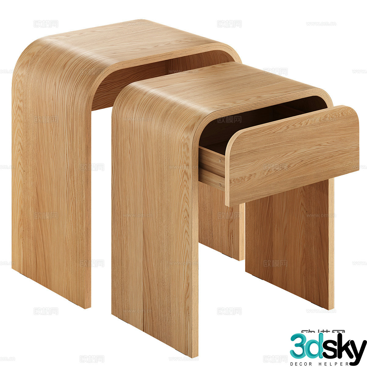 New Chinese style Nonce solid wood bedside table 3D model