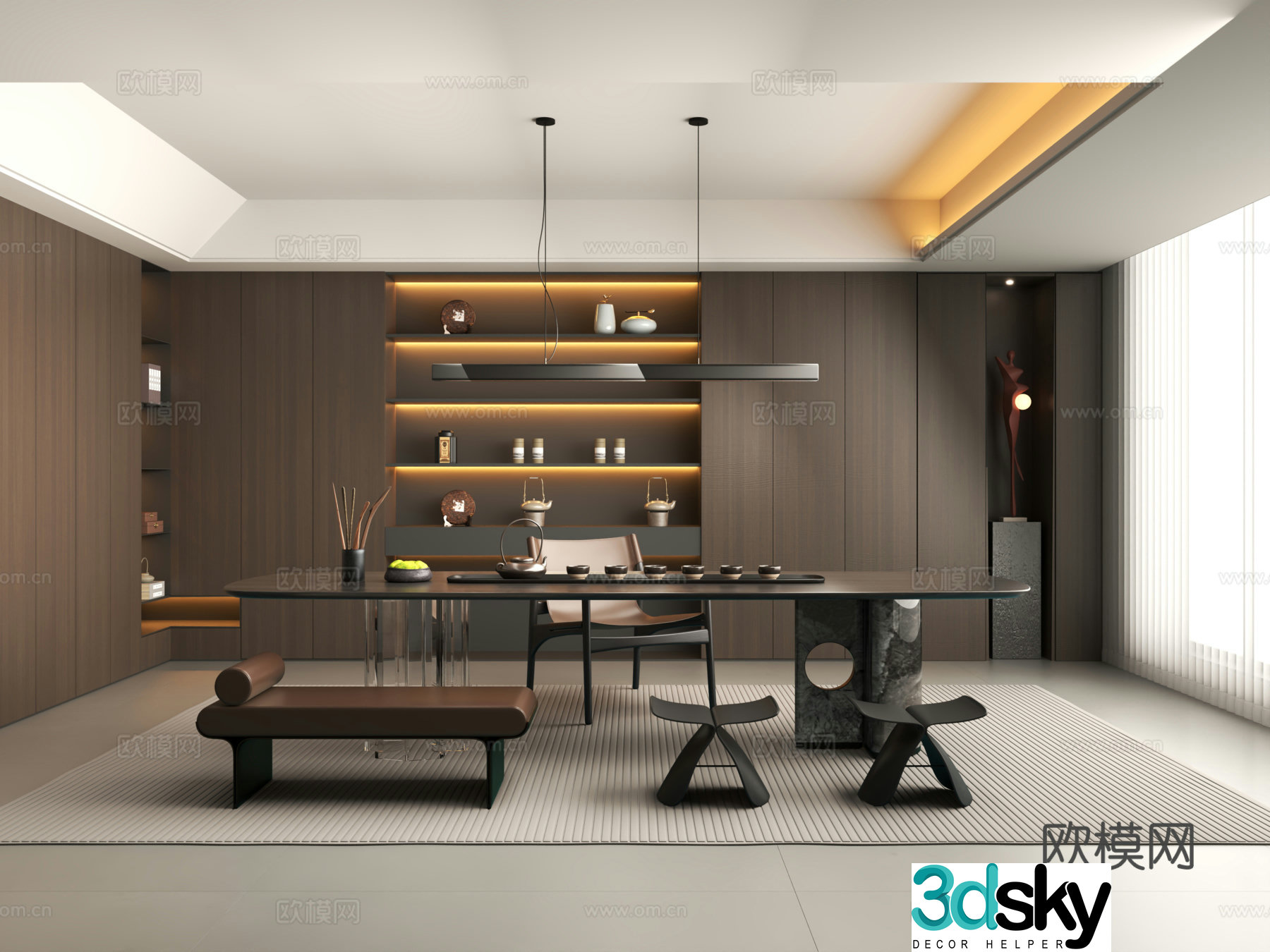 Modern Italian tea room tea room cabinet villa tea room tea table and chair combination tea table tea room jewelry placement 3D model
