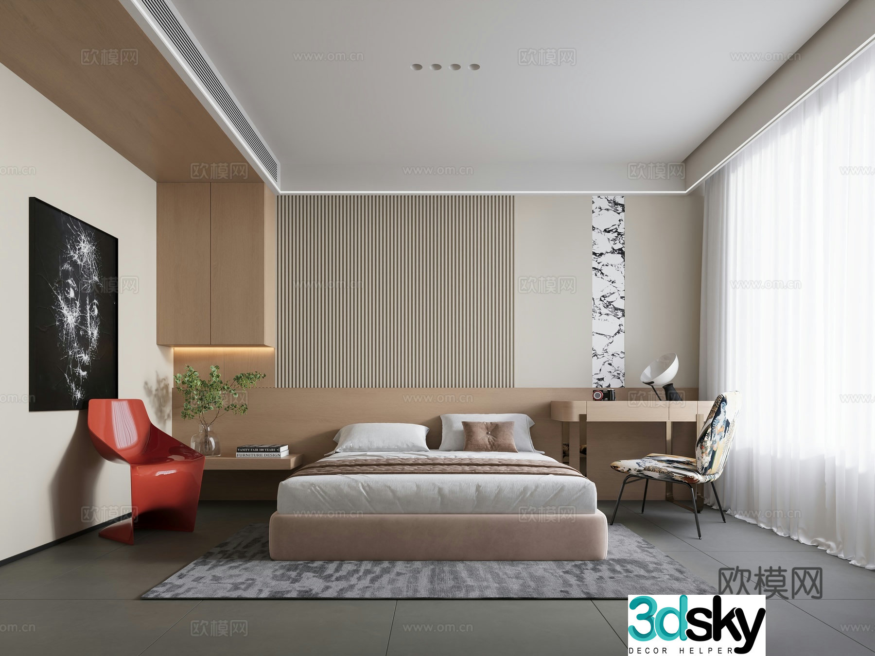 Modern minimalist home bedroom master bedroom second bedroom bedroom without lights bedroom bedroom dressing table advanced gray 3D model
