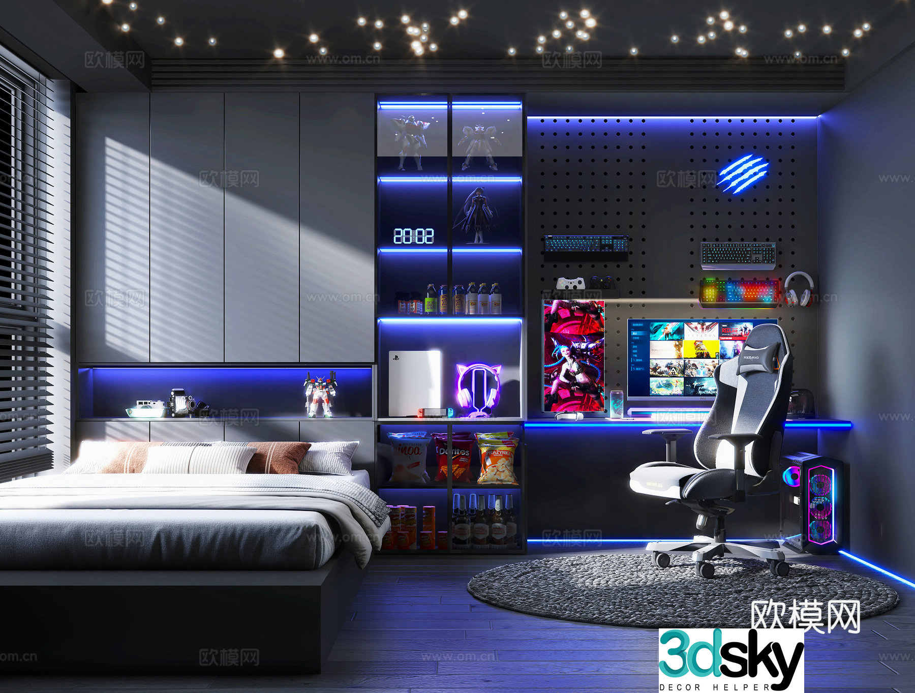Modern other home decoration e-sports chair computer computer peripheral snacks and beverage combination tatami bed 3D model