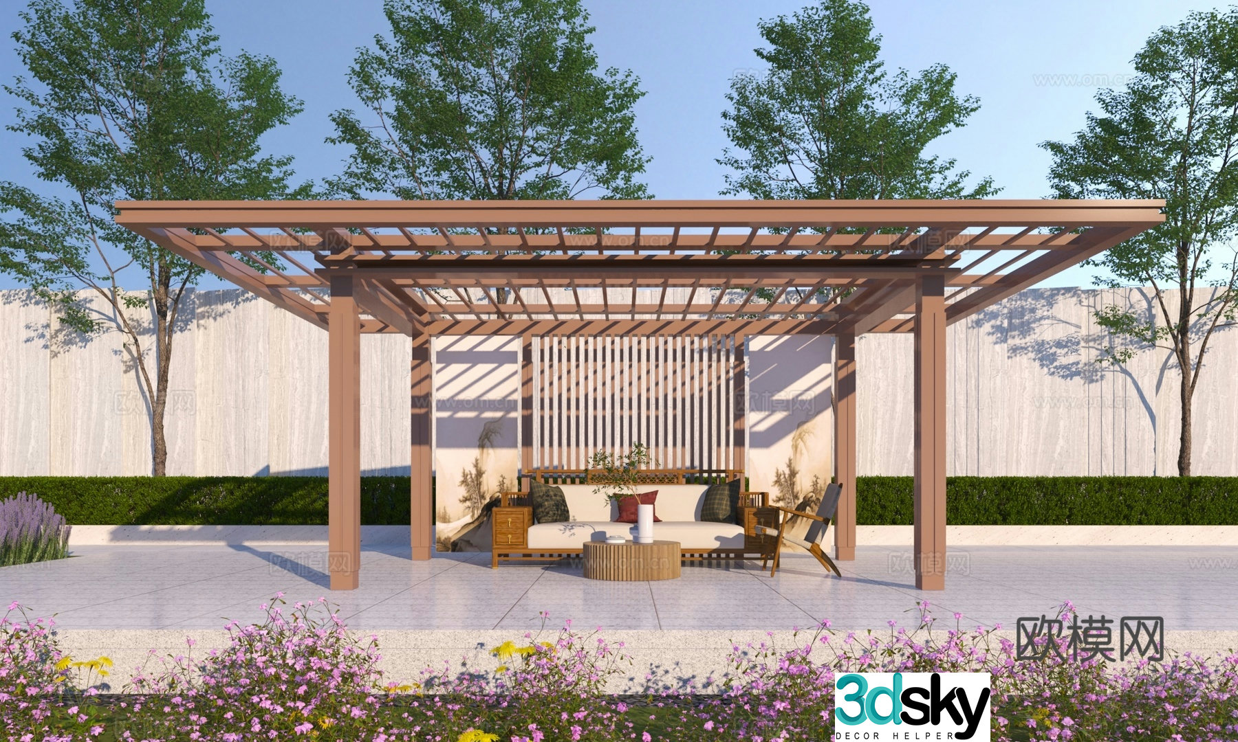 New Chinese style pavilion corridor frame 3D model