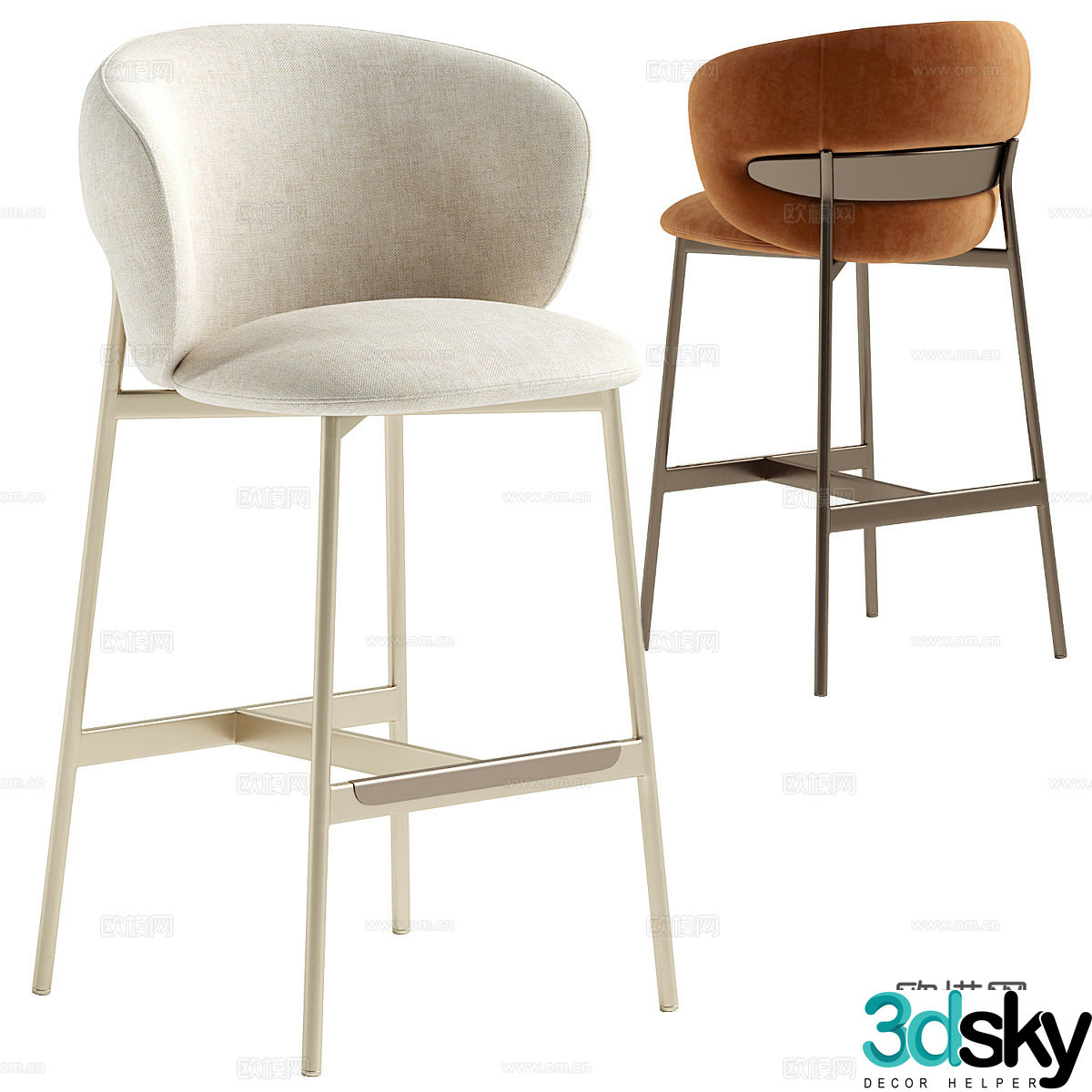 New Chinese style light luxury bar chair 3D model