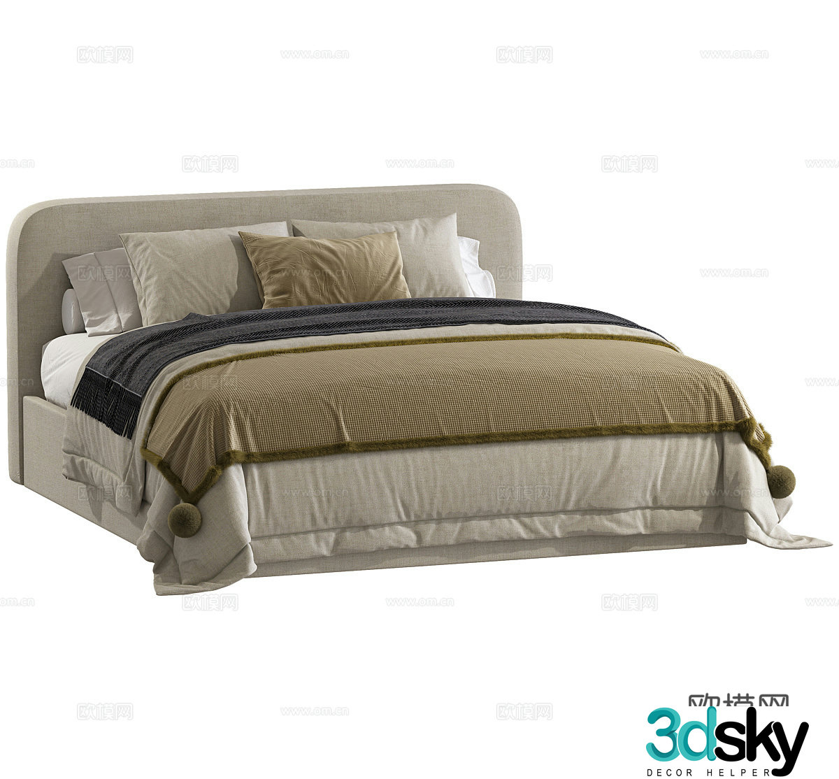 Fabric double bed Fabric floor bed Fabric backrest bed Bedding bed Bedding head pillow Hotel double 3D model