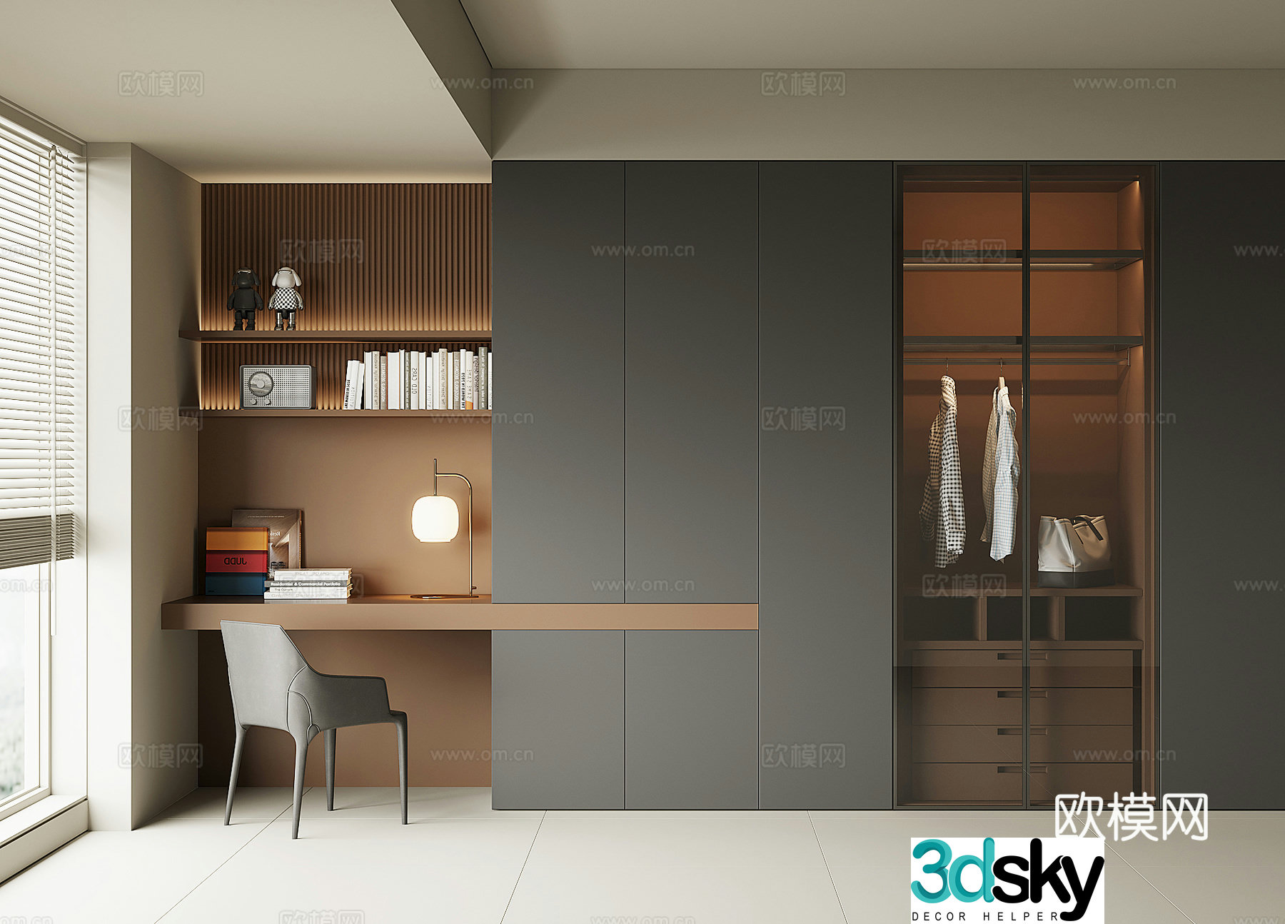 Modern wardrobe desk cabinet 3d model