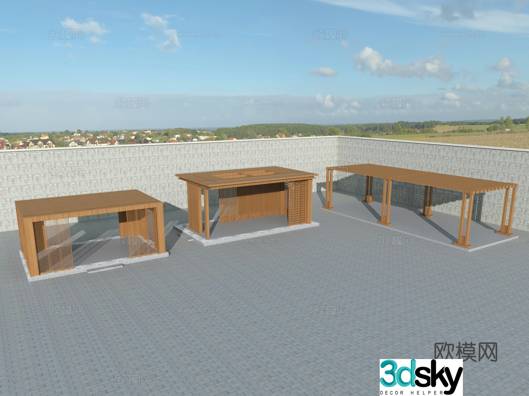 Chinese style corridor frame pergola 3d model