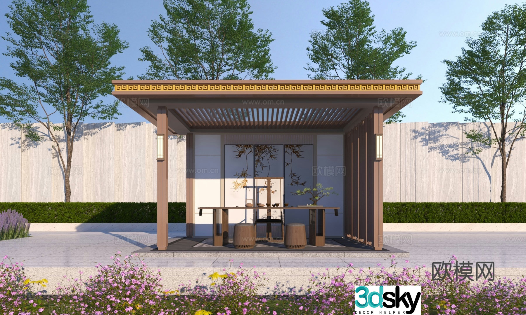 New Chinese style pavilion corridor frame 3D model