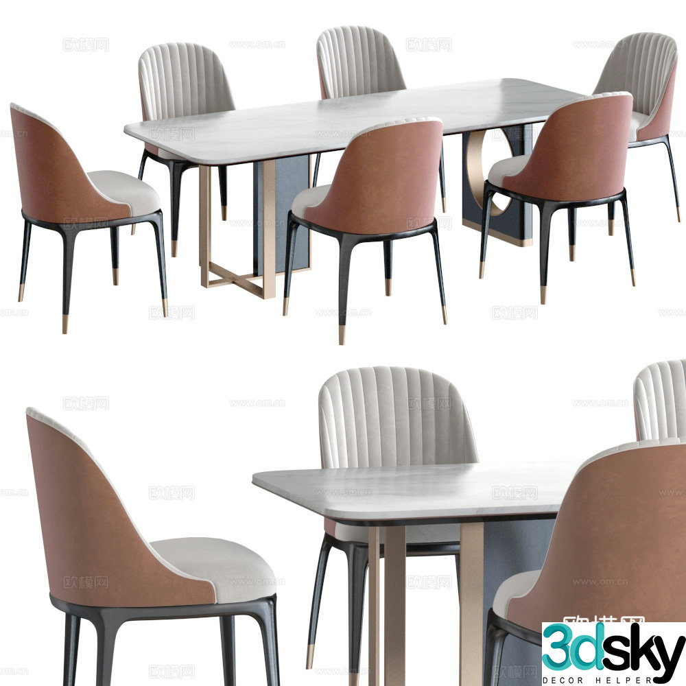 Light luxury dining table and chair dining table and chair combination 3D model