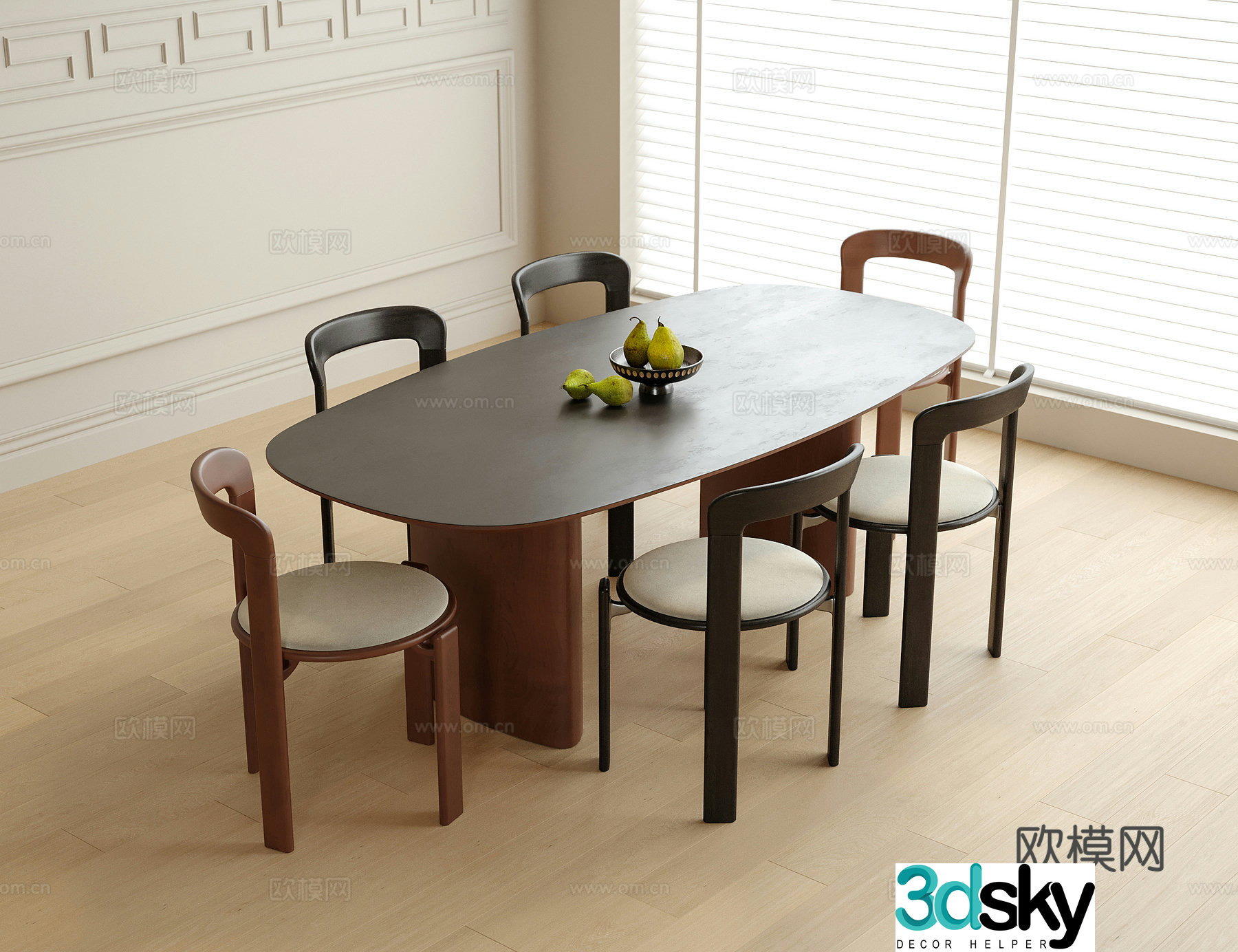 Modern dining table and chair dining chair single chair 3d model